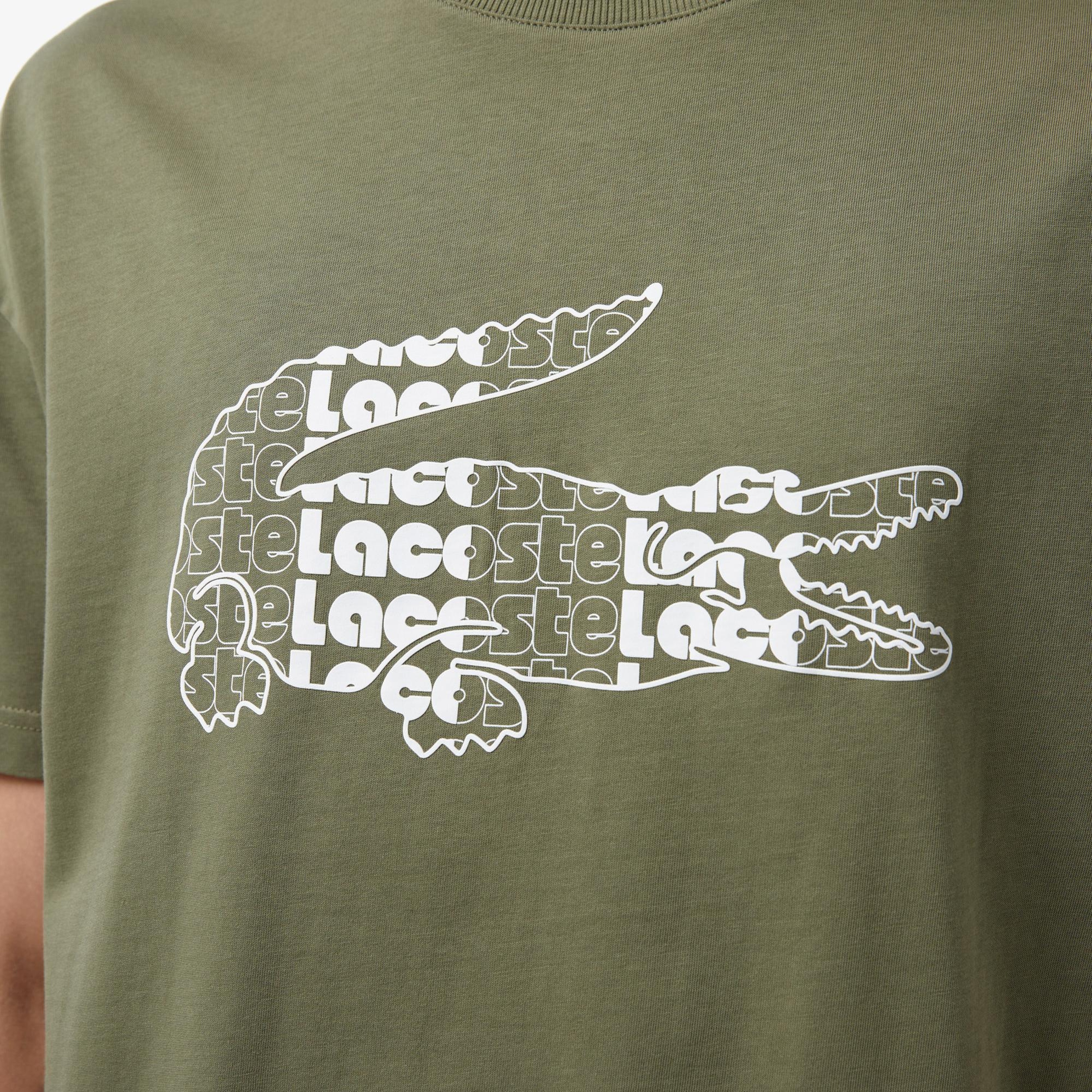 Erkek Oversize Fit Bisiklet Yaka Baskılı Haki T-Shirt