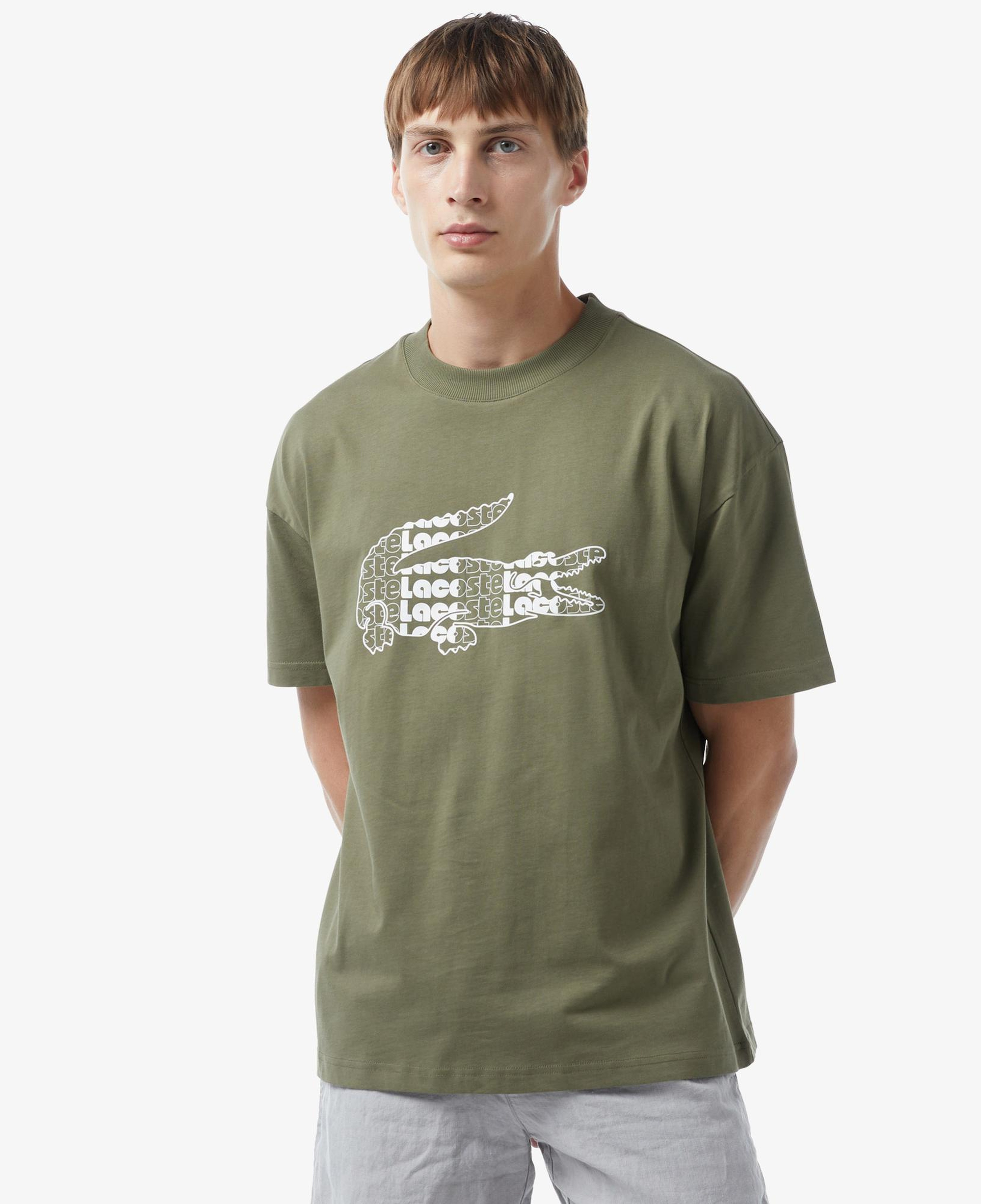 Erkek Oversize Fit Bisiklet Yaka Baskılı Haki T-Shirt