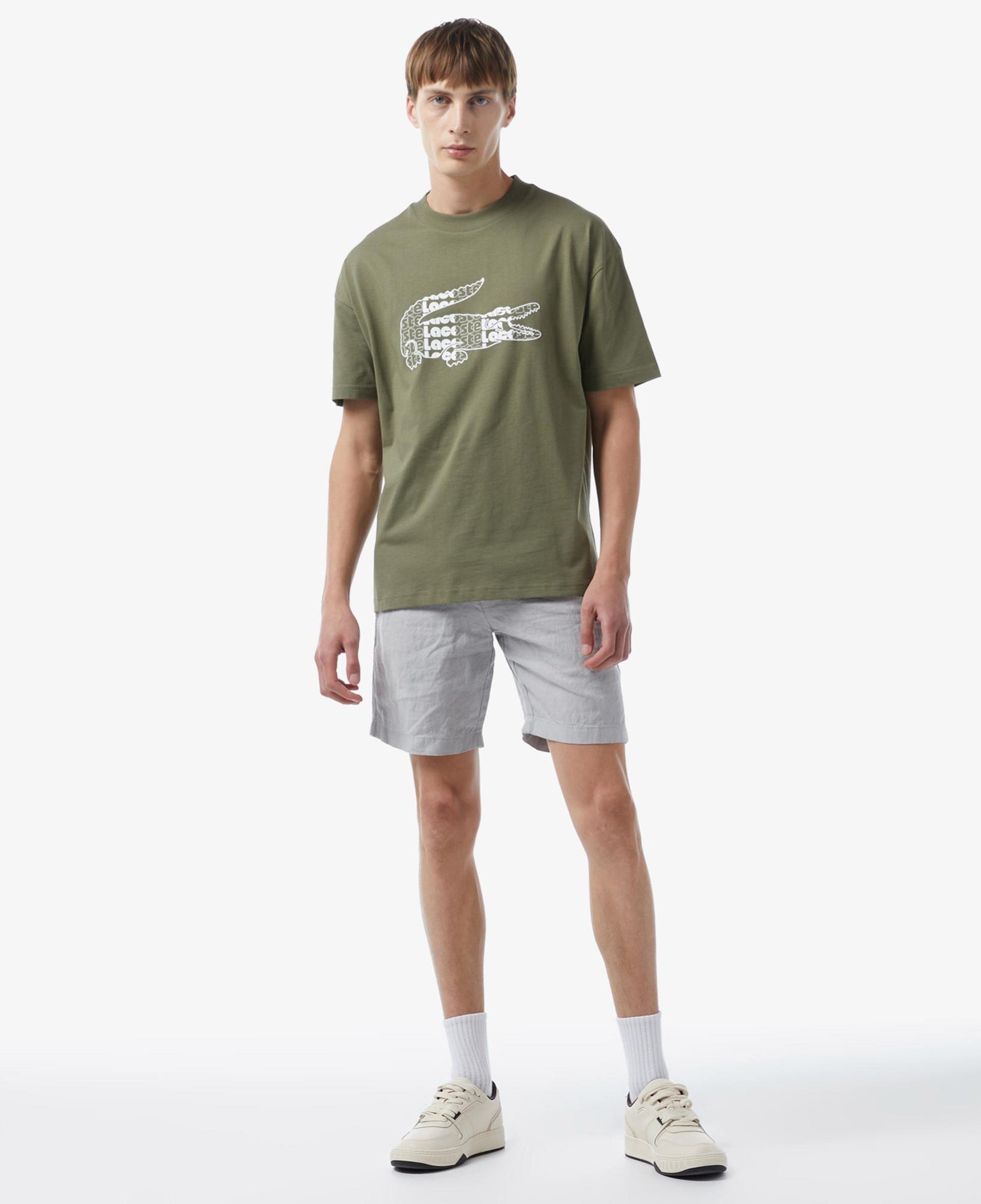 Erkek Oversize Fit Bisiklet Yaka Baskılı Haki T-Shirt