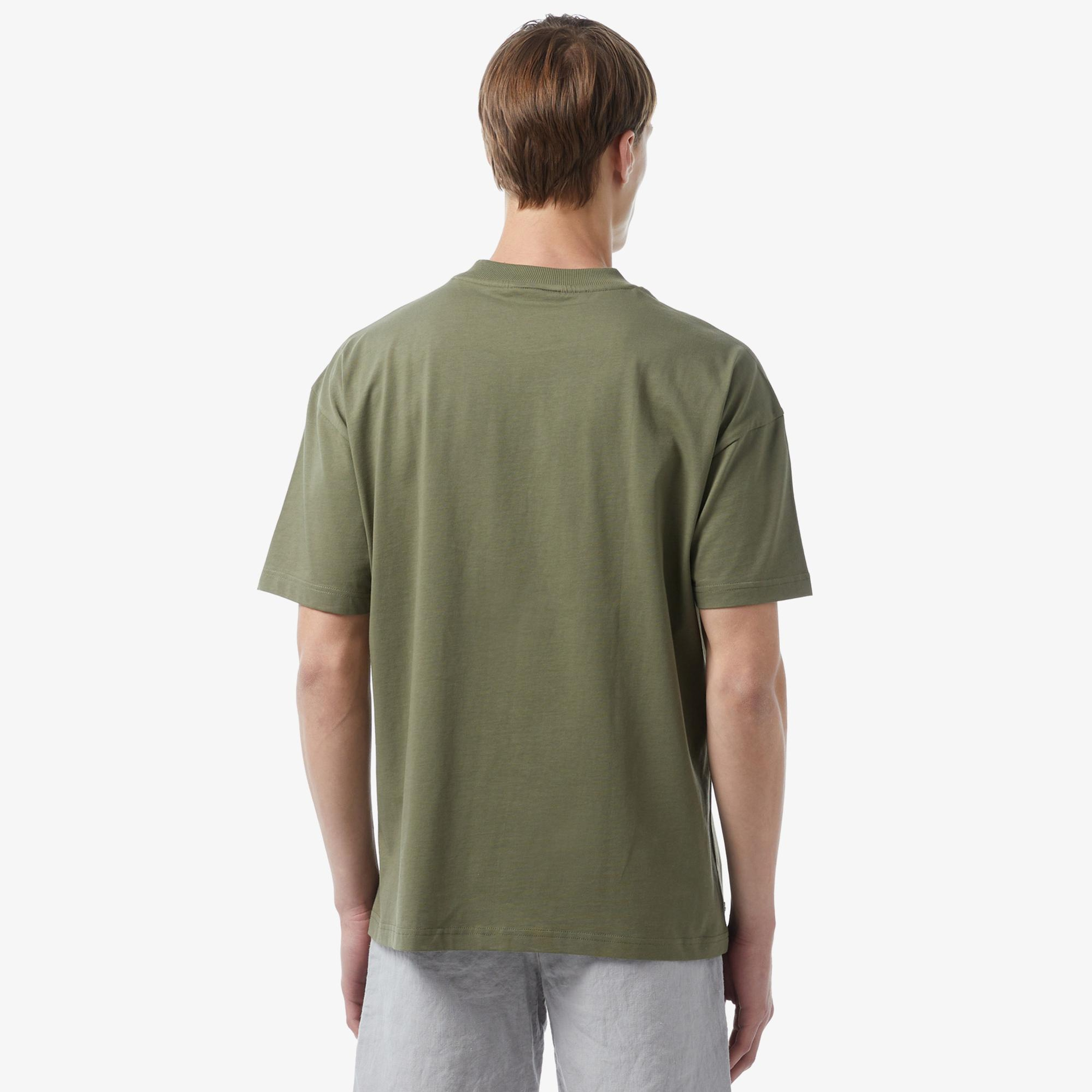 Erkek Oversize Fit Bisiklet Yaka Baskılı Haki T-Shirt