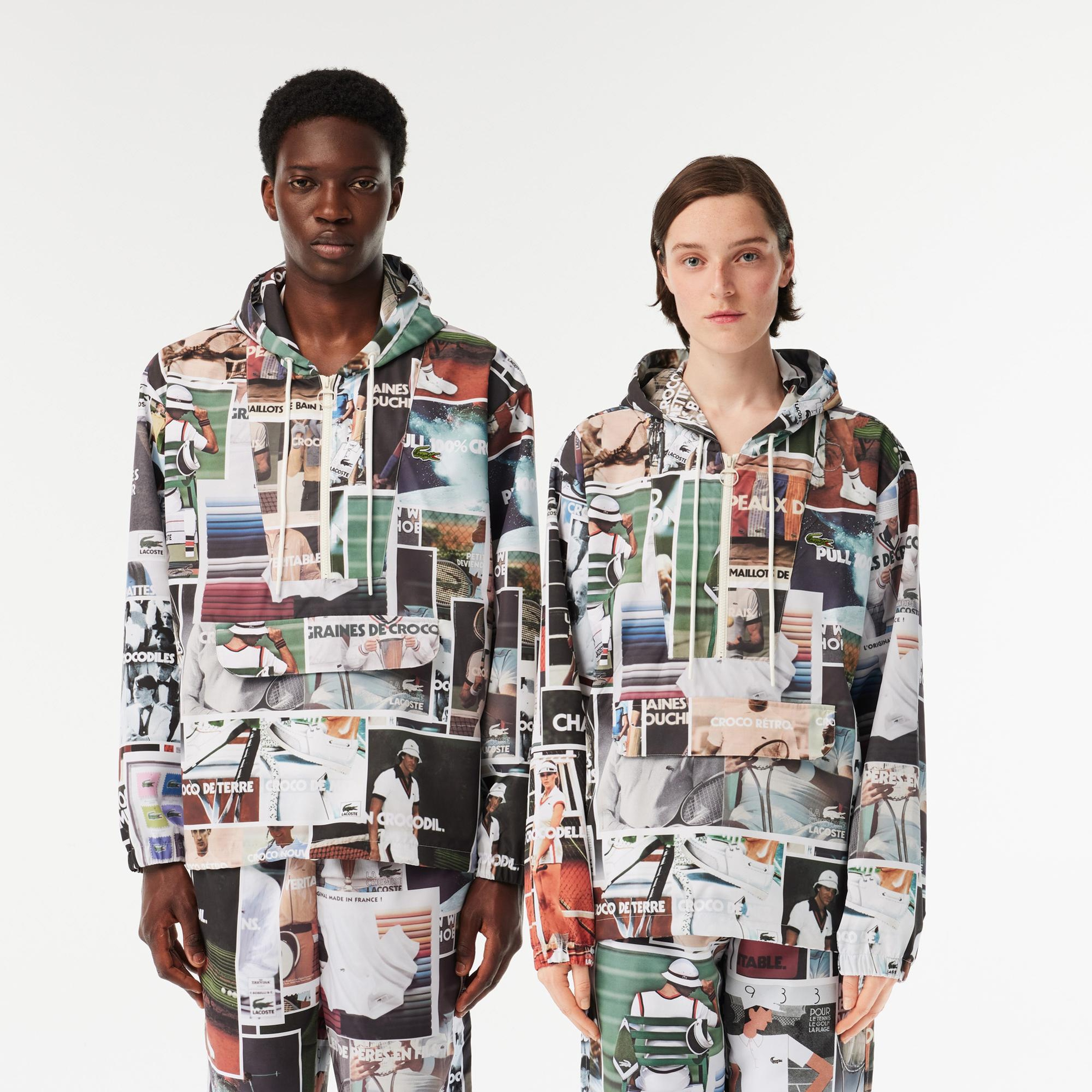 Unisex Kapüşonlu Baskılı Renkli Mont