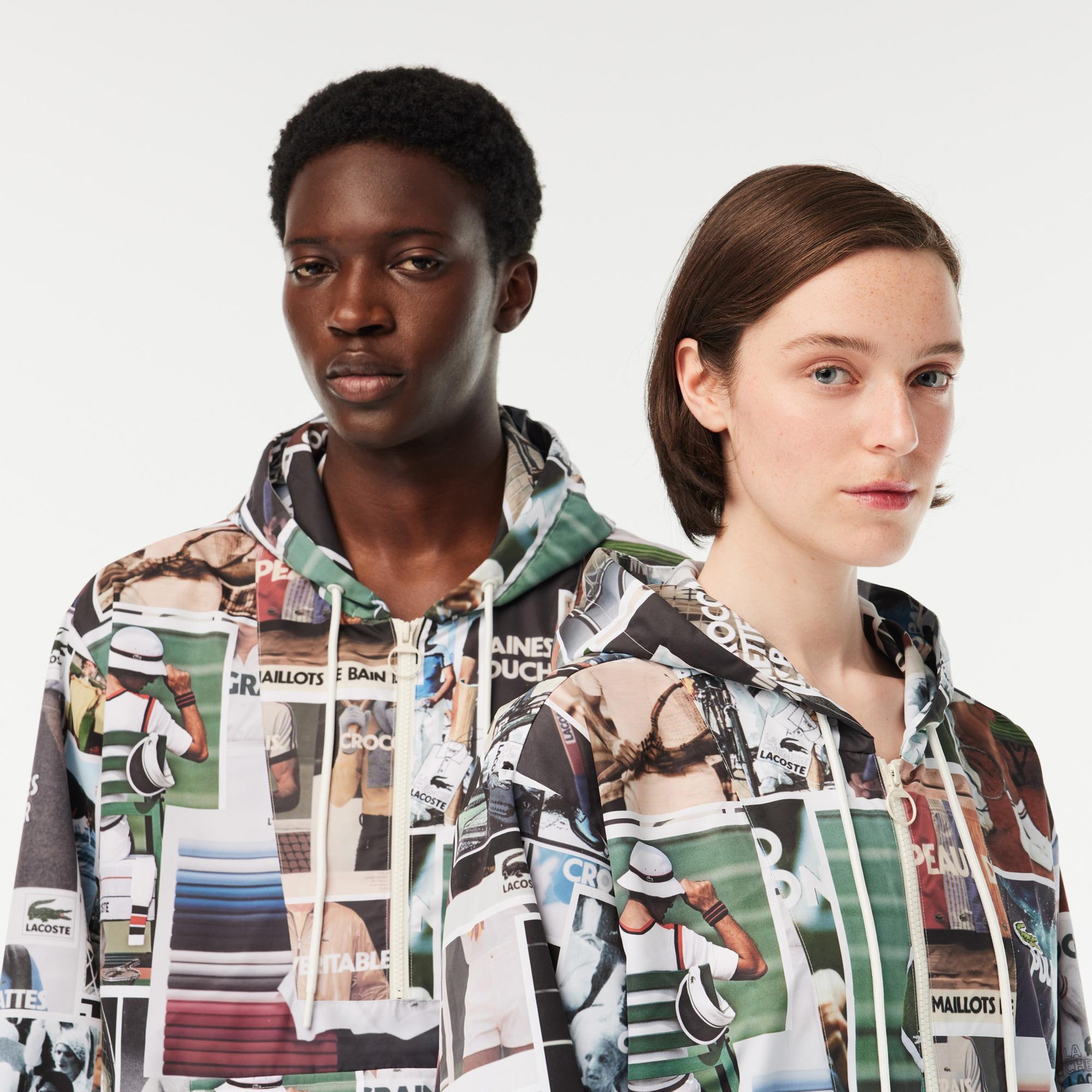 Unisex Kapüşonlu Baskılı Renkli Mont