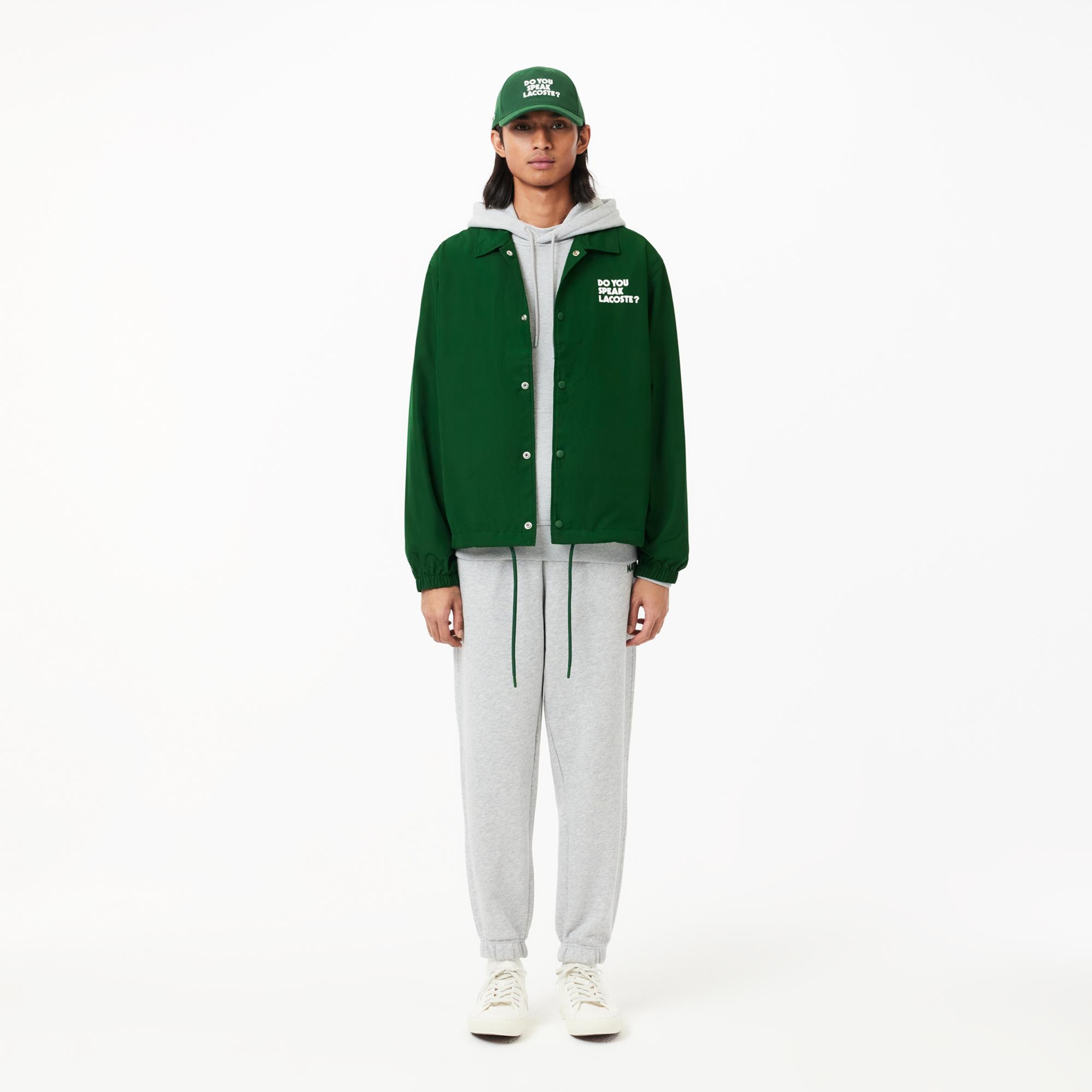 Unisex Polo Yaka Baskılı Yeşil Ceket