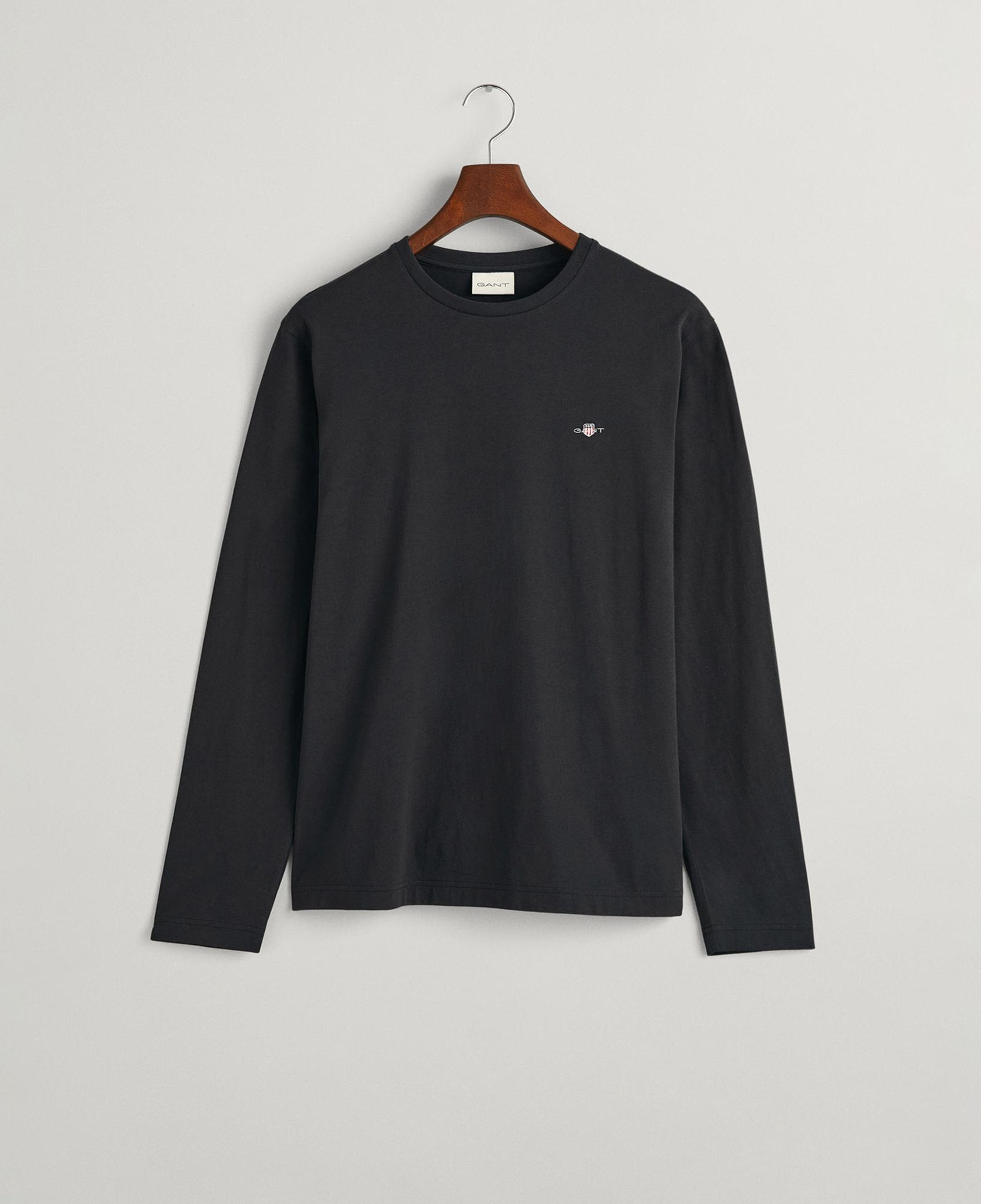 Gant Erkek Siyah Regular Fit Bisiklet Yaka Uzun Kollu T-Shirt