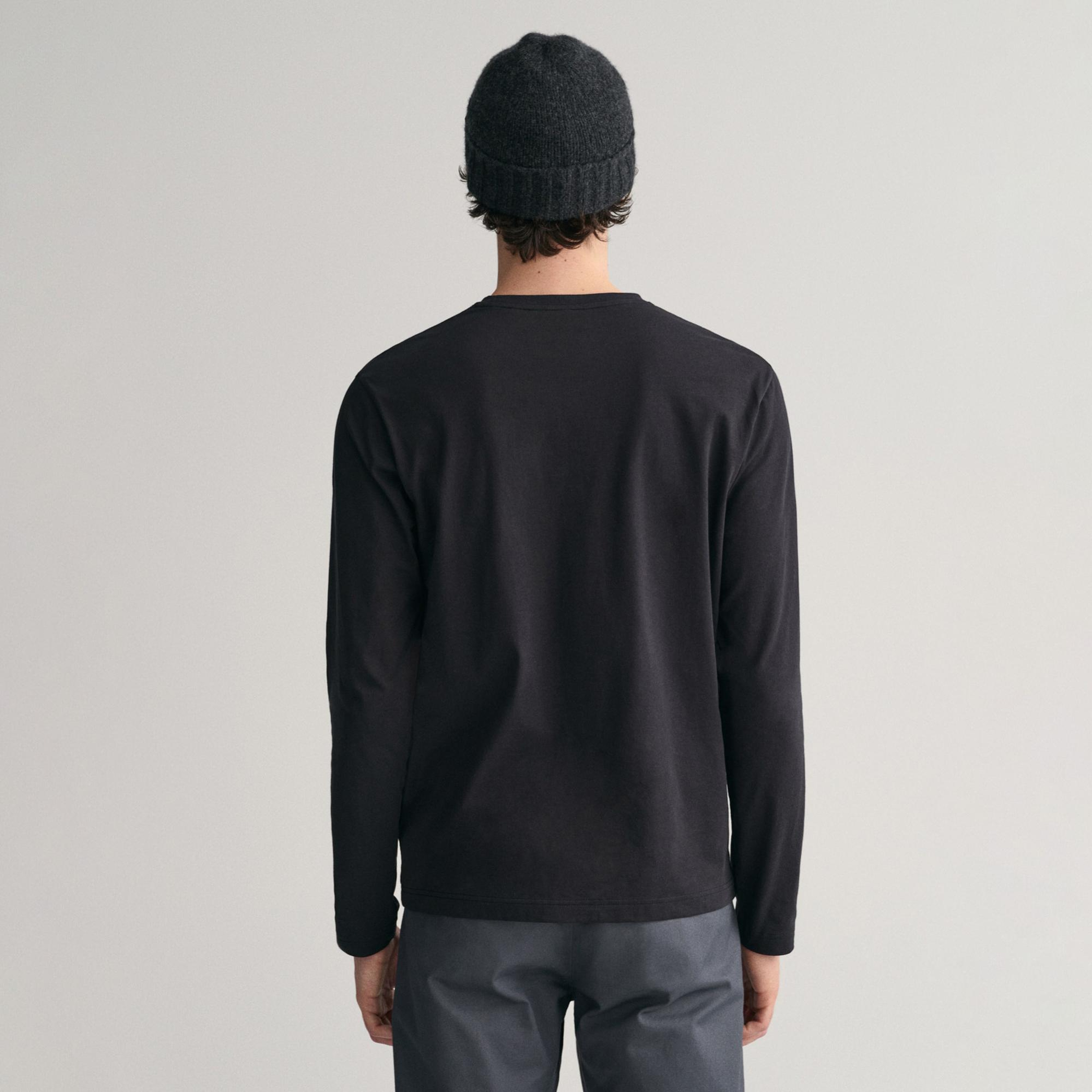 Gant Erkek Siyah Regular Fit Bisiklet Yaka Uzun Kollu T-Shirt