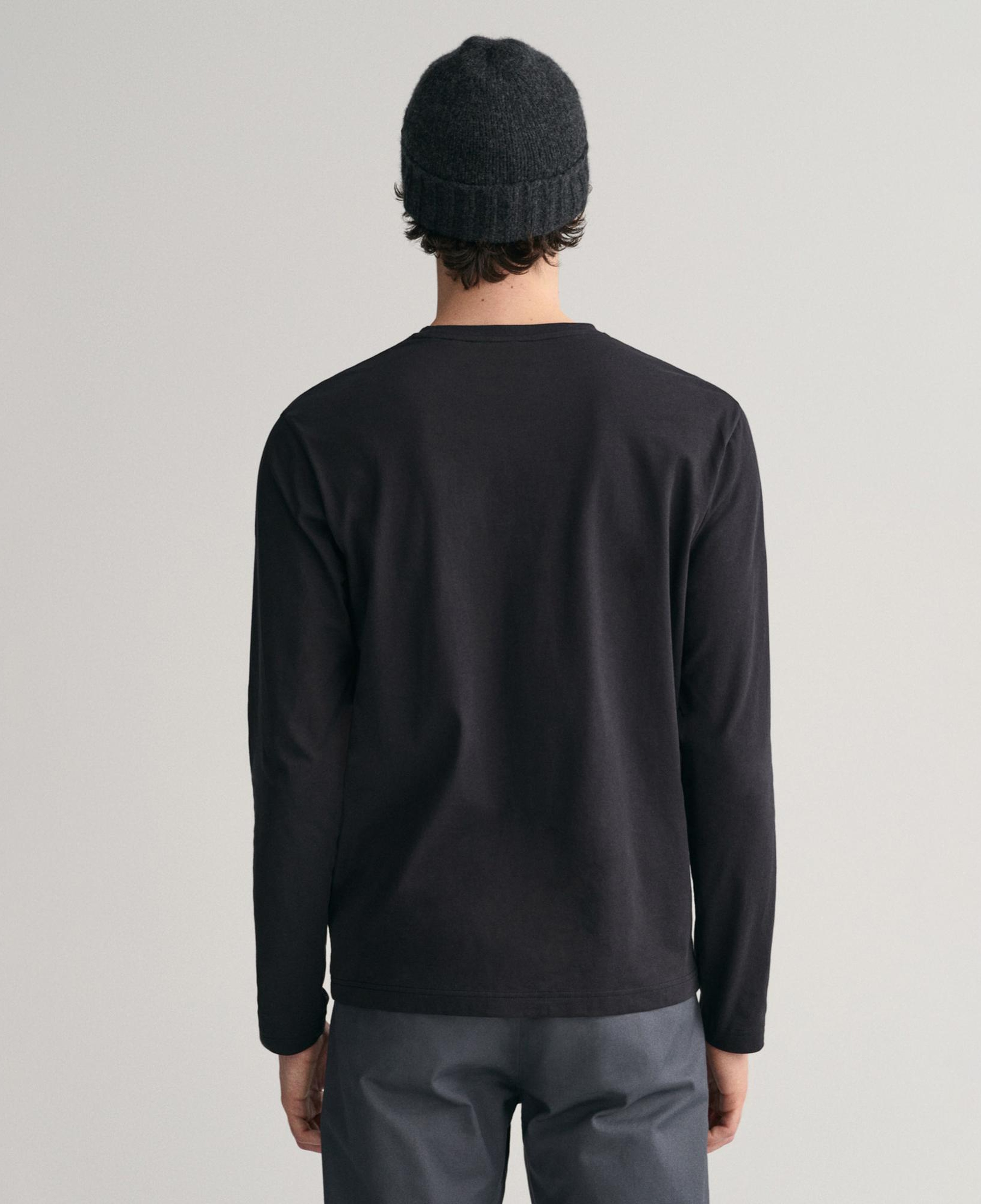 Gant Erkek Siyah Regular Fit Bisiklet Yaka Uzun Kollu T-Shirt