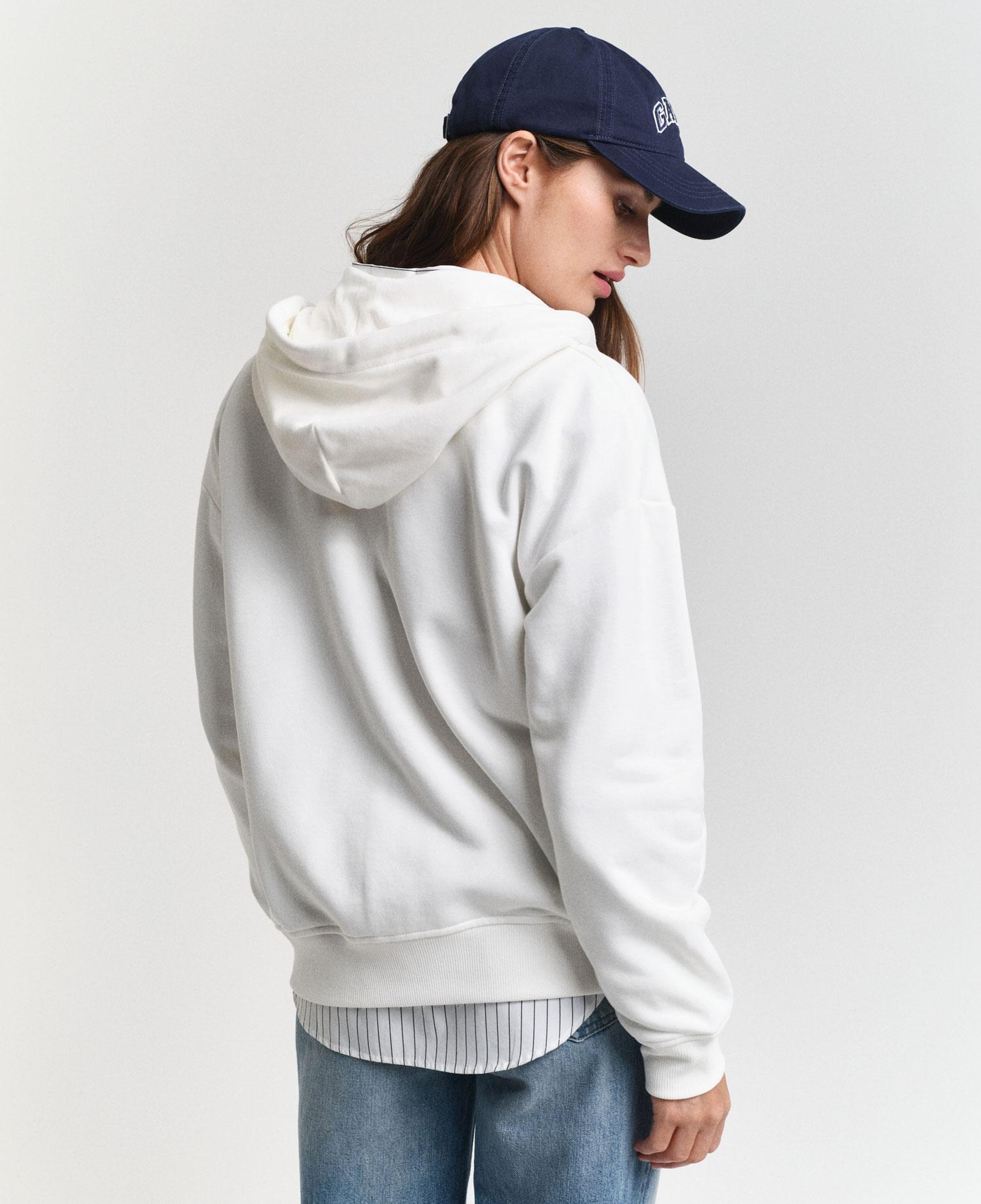 GANT Kadın Beyaz Relaxed Fit Kapüşonlu Sweatshirt