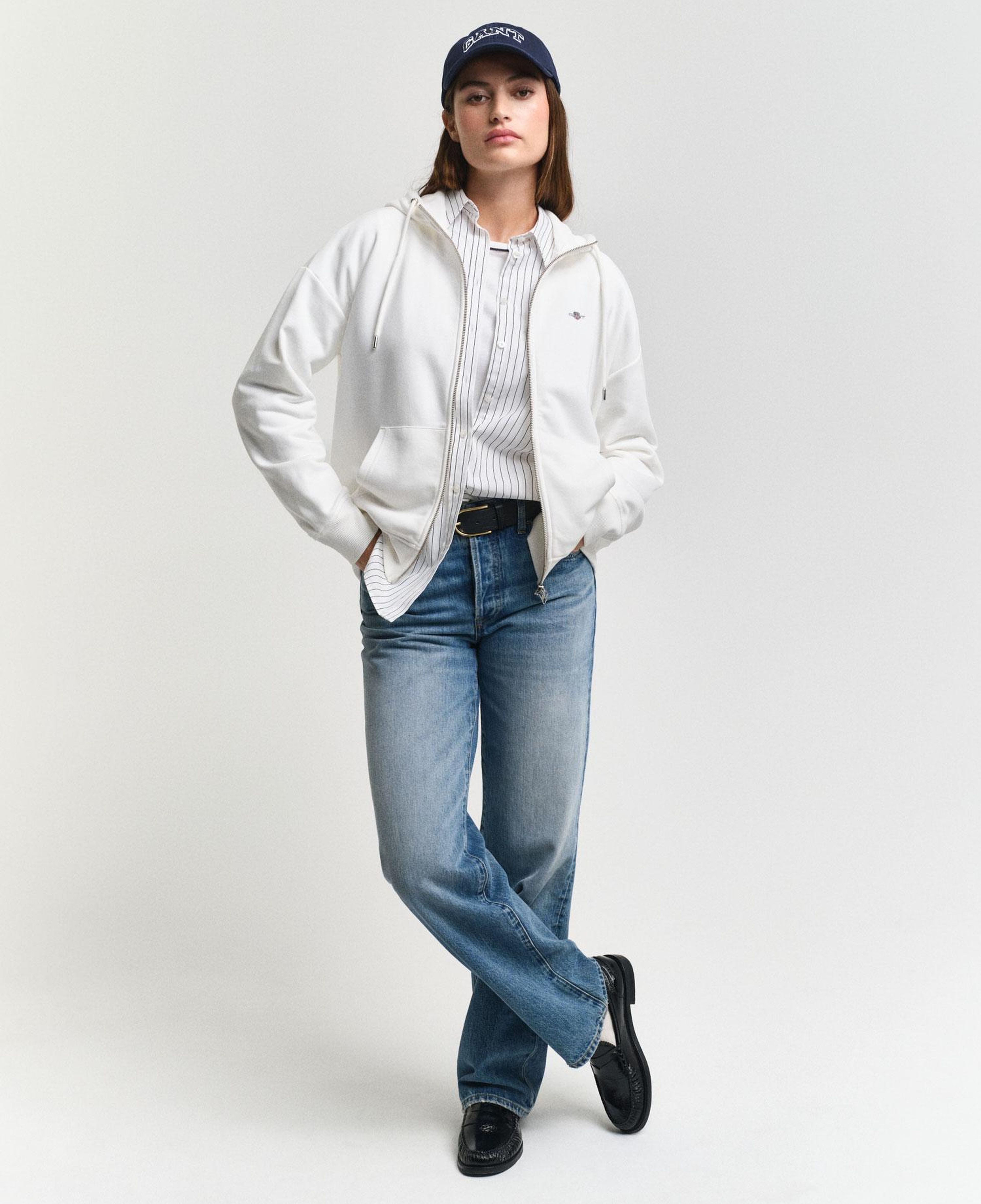 GANT Kadın Beyaz Relaxed Fit Kapüşonlu Sweatshirt