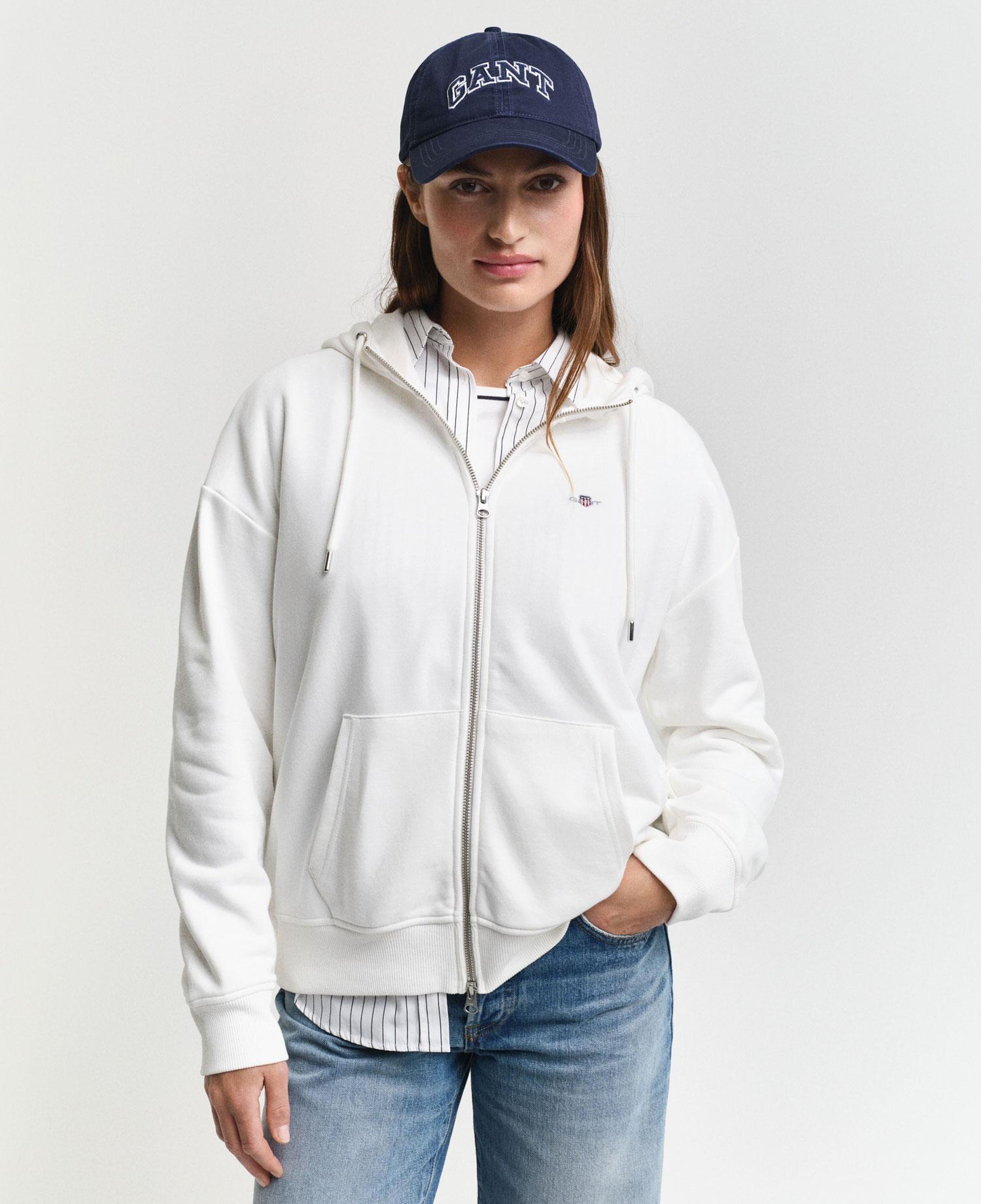 GANT Kadın Beyaz Relaxed Fit Kapüşonlu Sweatshirt