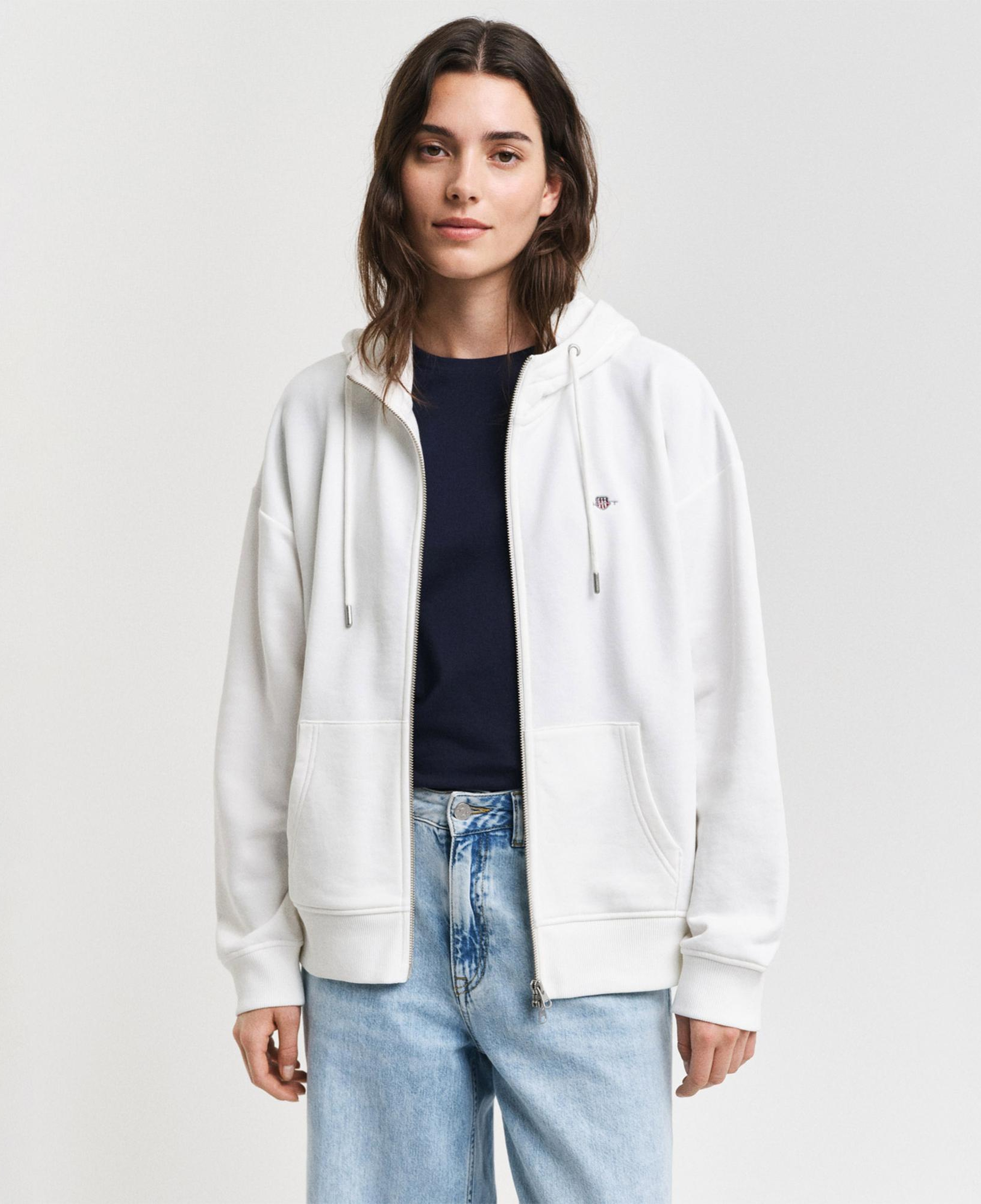 GANT Kadın Beyaz Relaxed Fit Kapüşonlu Sweatshirt