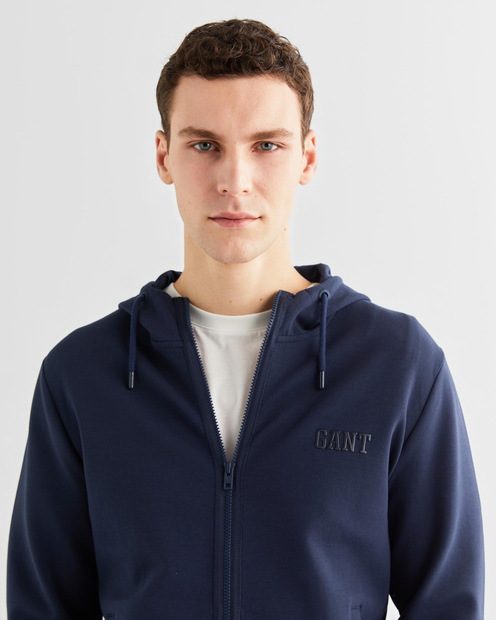 GANT Erkek Lacivert Relaxed Fit Kapüşonlu Logolu Sweatshirt