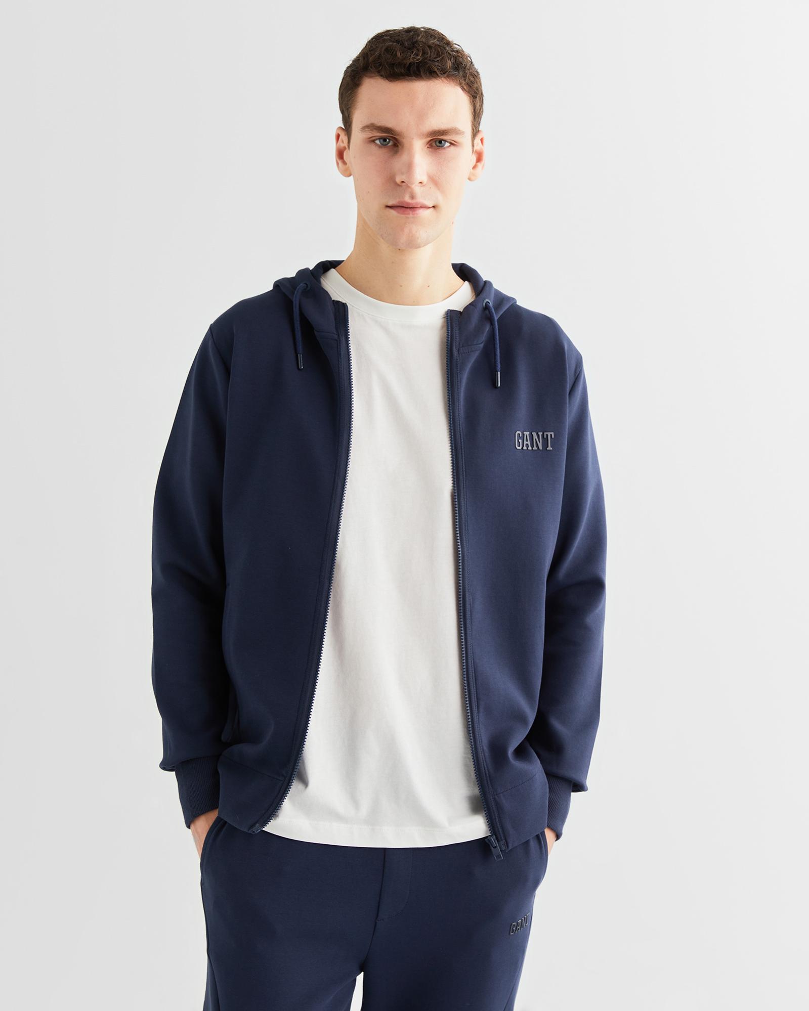 GANT Erkek Lacivert Relaxed Fit Kapüşonlu Logolu Sweatshirt