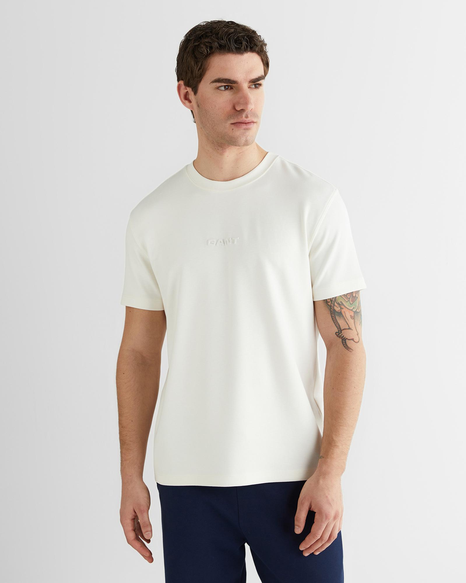 GANT Erkek Beyaz Baskılı Kısa Kollu T-Shirt