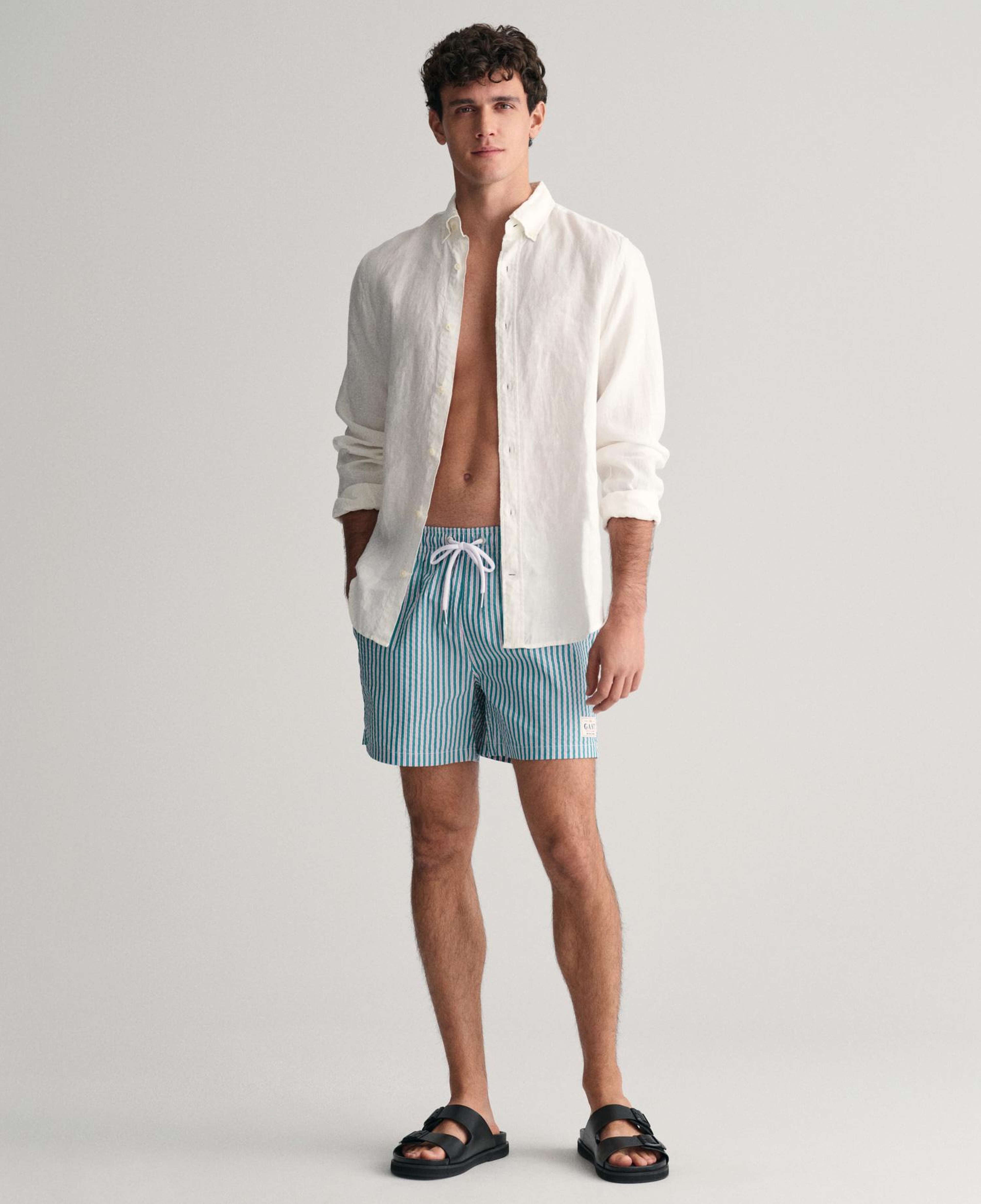 GANT Erkek Yeşil Regular Fit Çizgili Mayo Şort