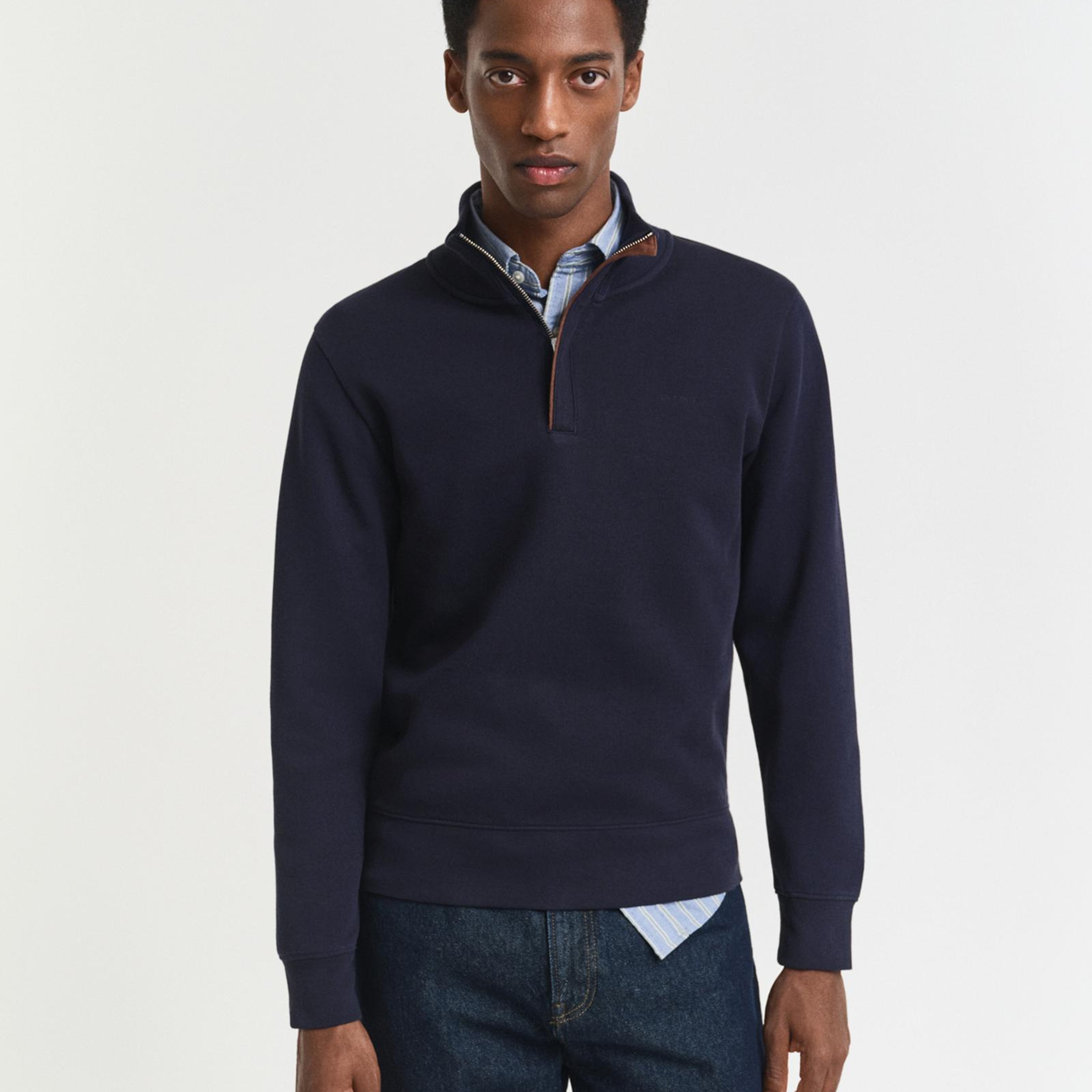 GANT Erkek Lacivert Regular Fit Yarım Fermuarlı Sweatshirt