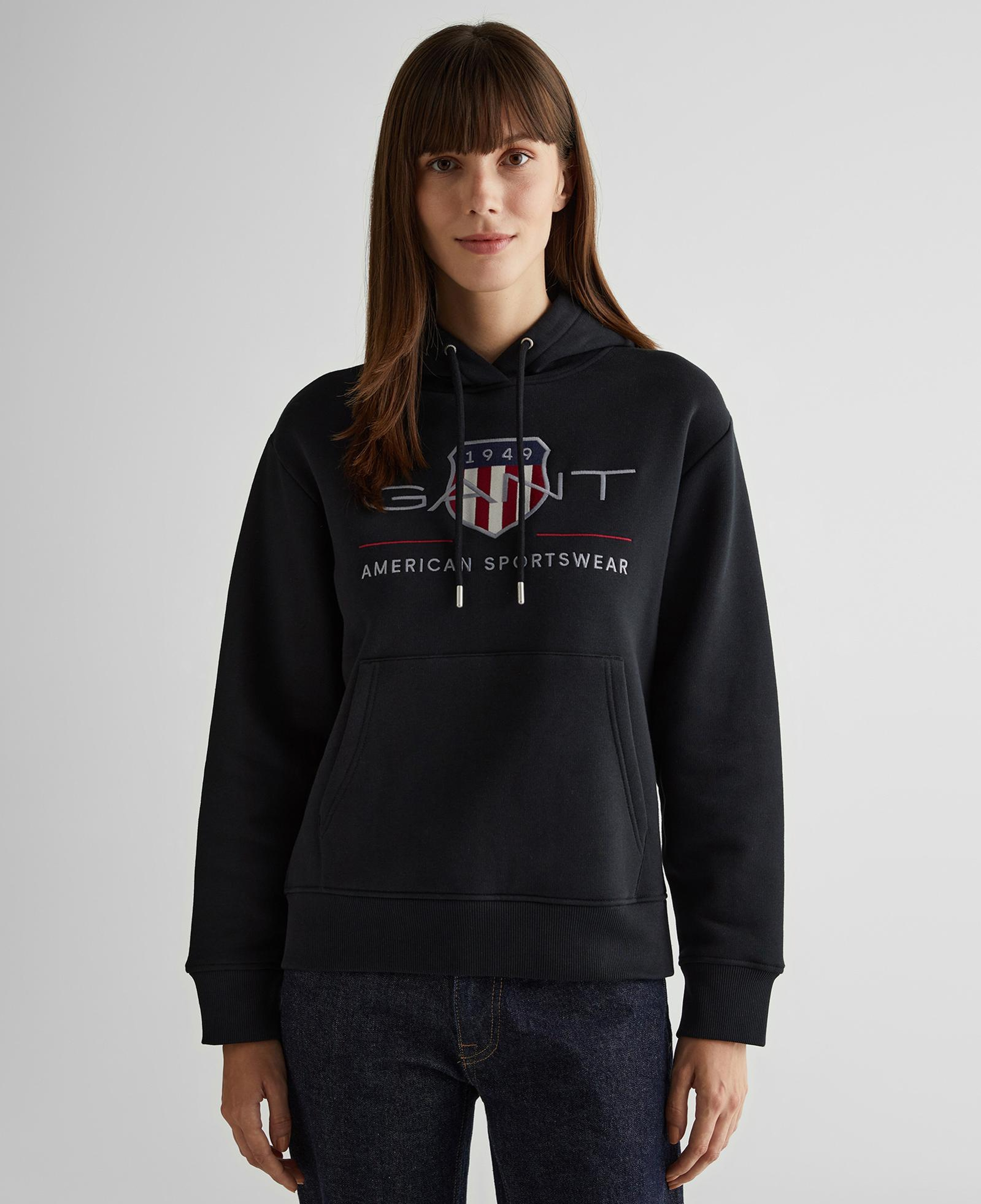 GANT Kadın Siyah Relaxed Fit Kapüşonlu Logolu Sweatshirt