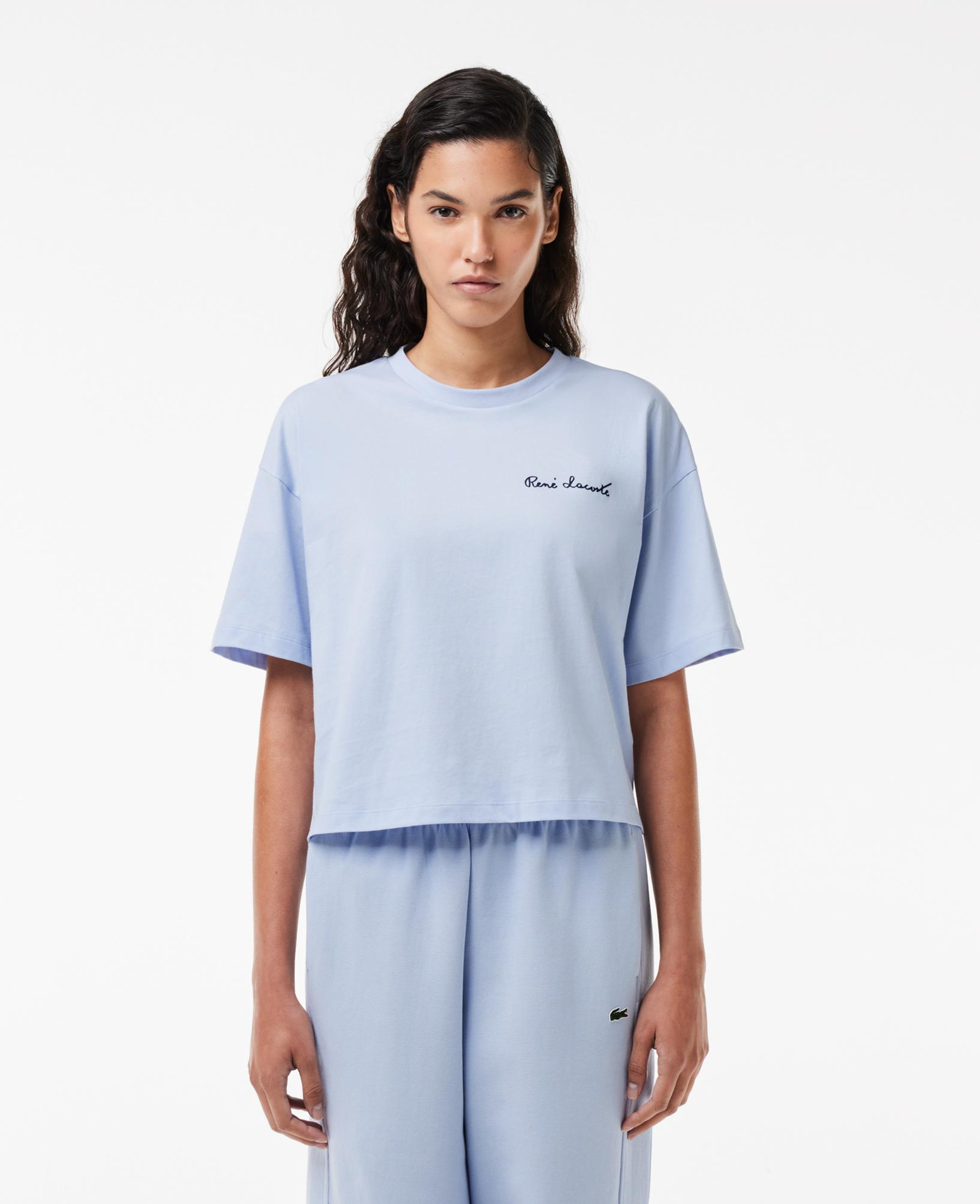 Kadın Relaxed Fit Bisiklet Yaka Mavi T-Shirt