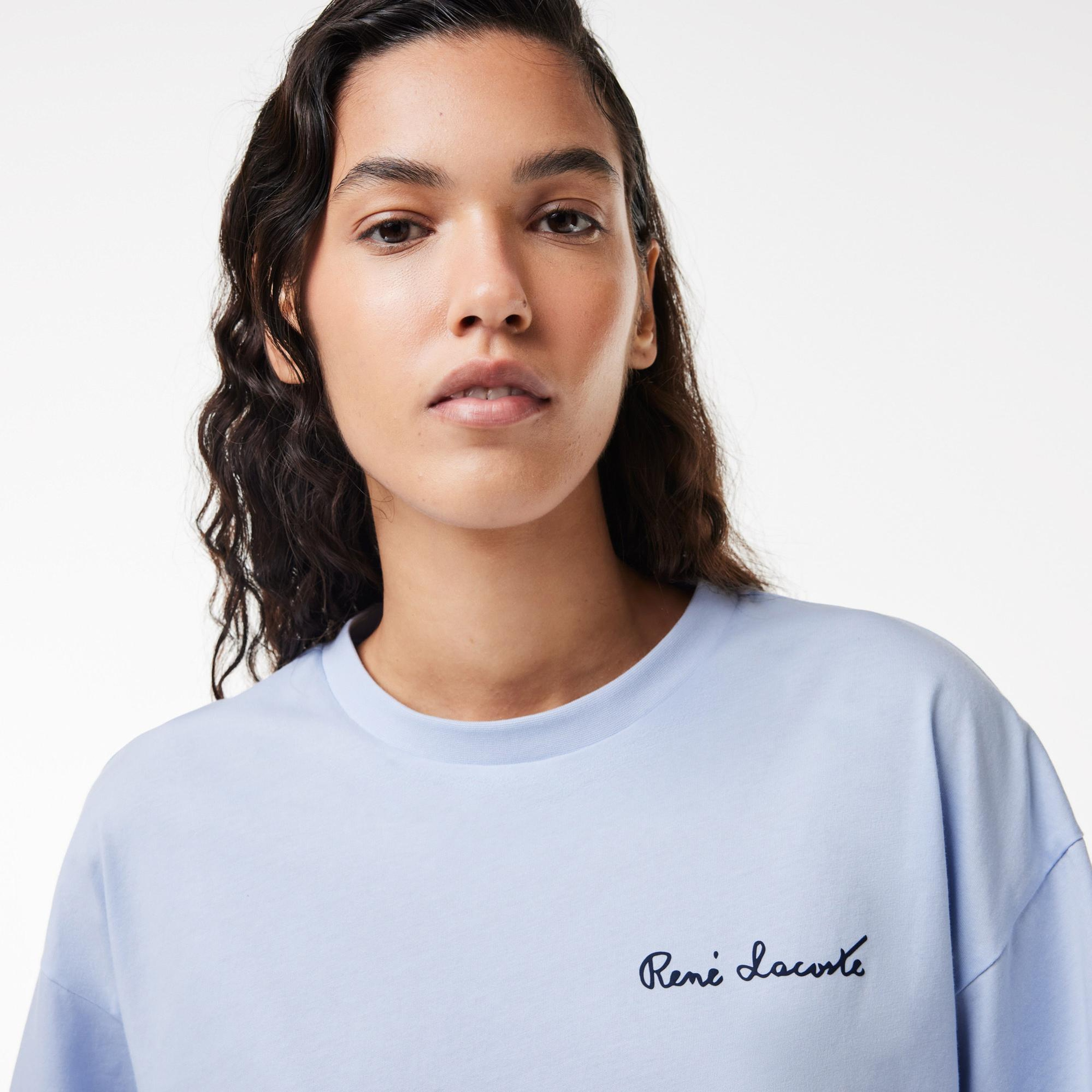 Kadın Relaxed Fit Bisiklet Yaka Mavi T-Shirt