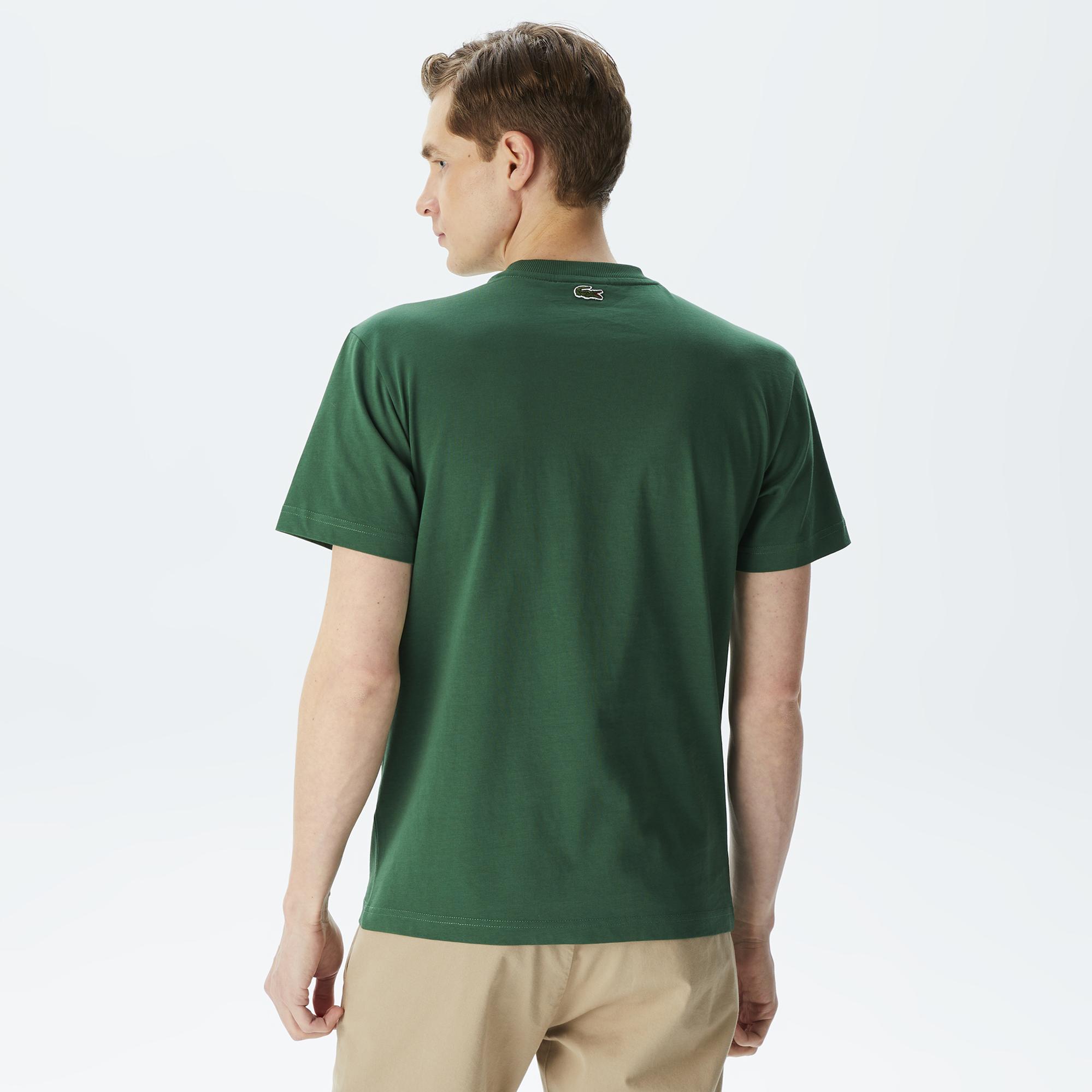 Erkek Regular Fit Bisiklet Yaka Baskılı Yeşil T-Shirt