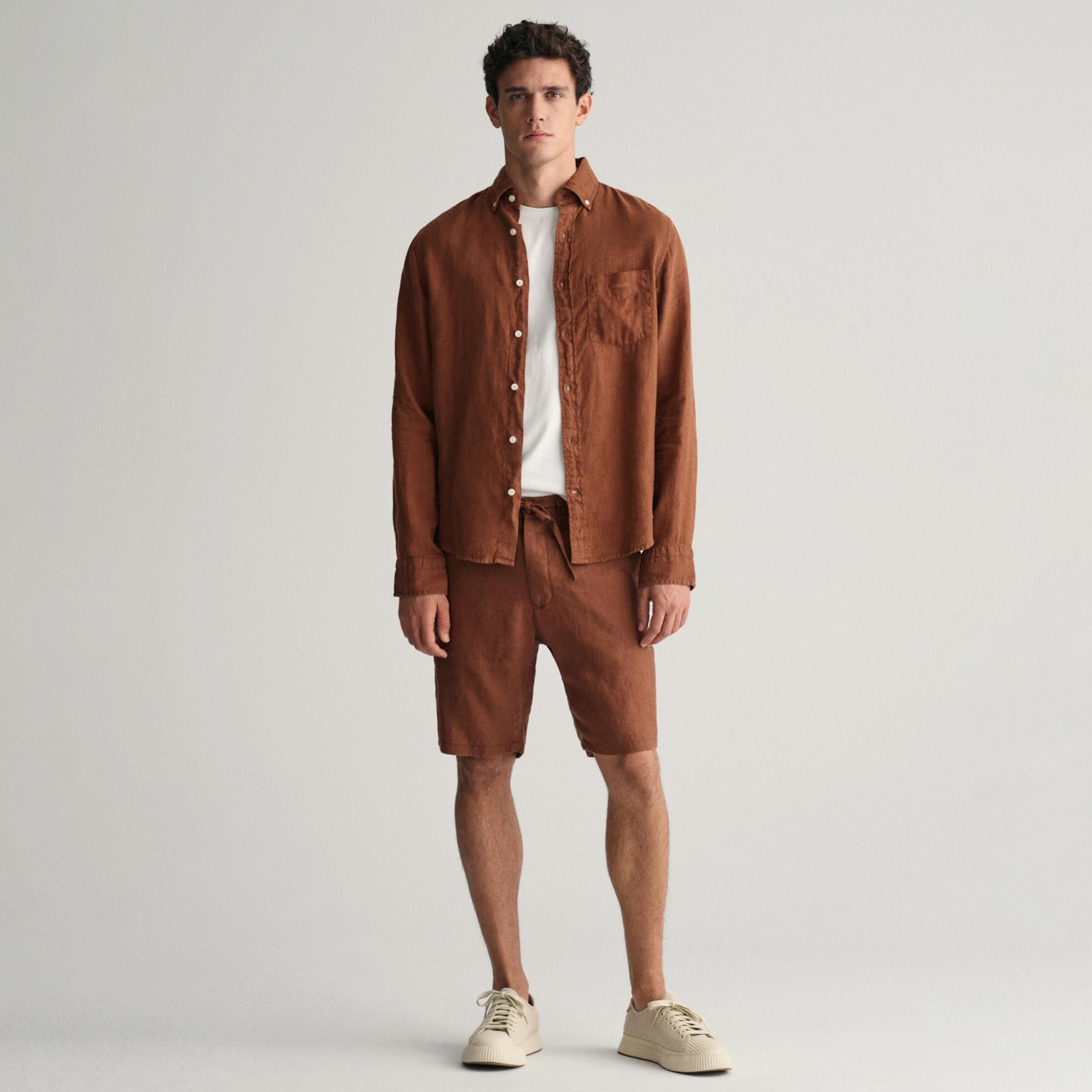 GANT Erkek Kahverengi Relaxed Fit Keten Şort