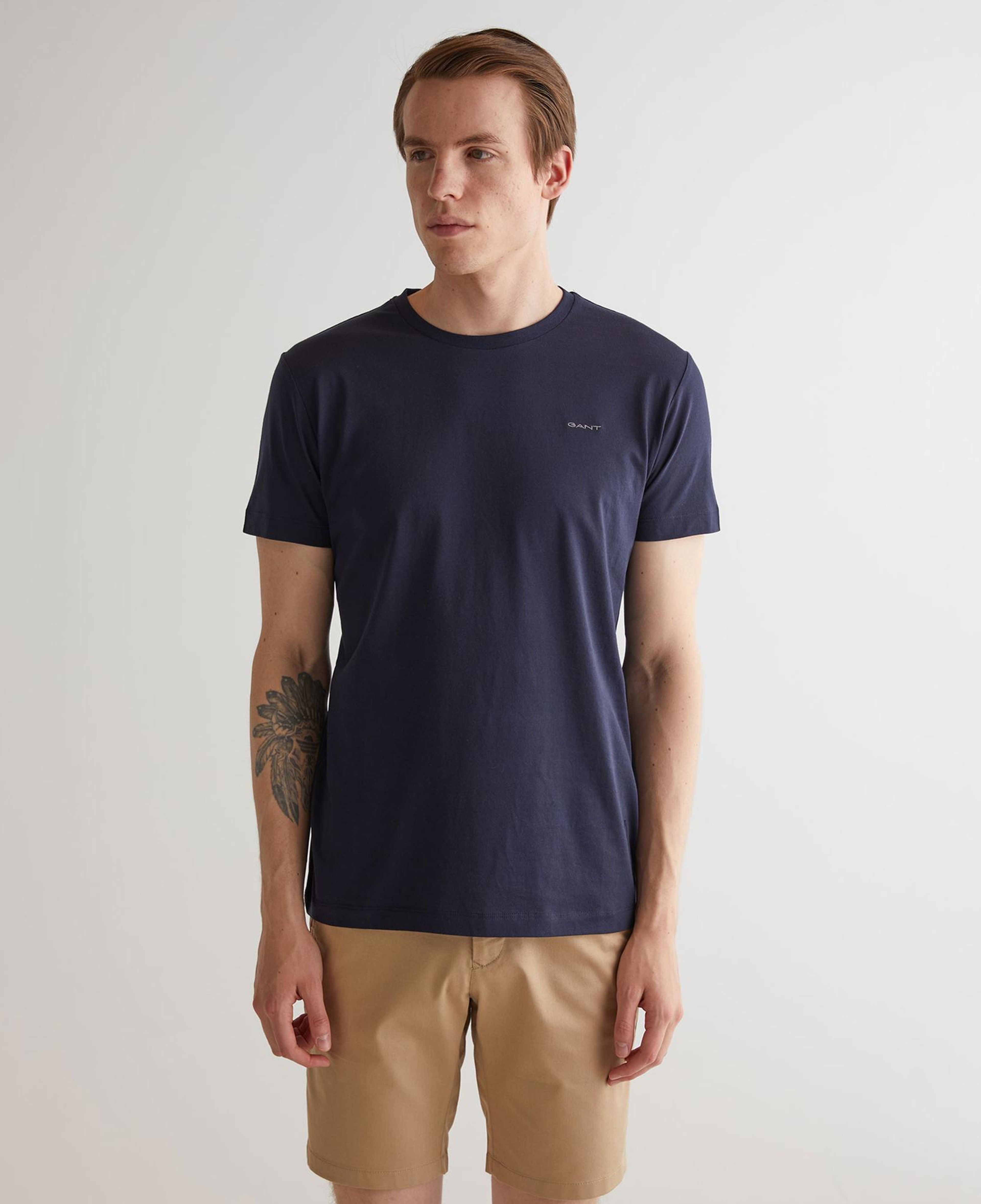 Gant Erkek Lacivert Slim Fit Bisiklet Yaka T-Shirt