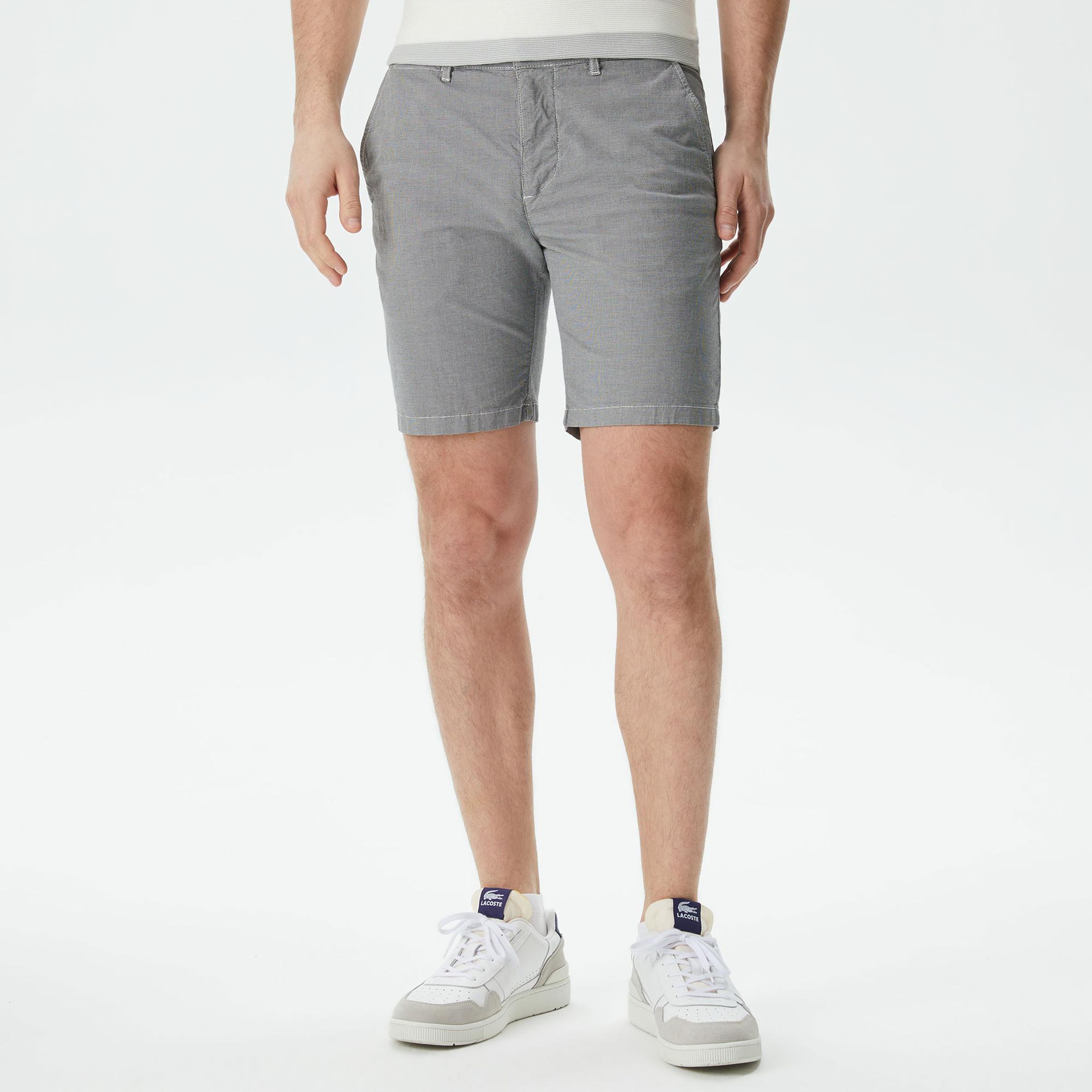 Erkek Slim Fit Desenli Gri Bermuda