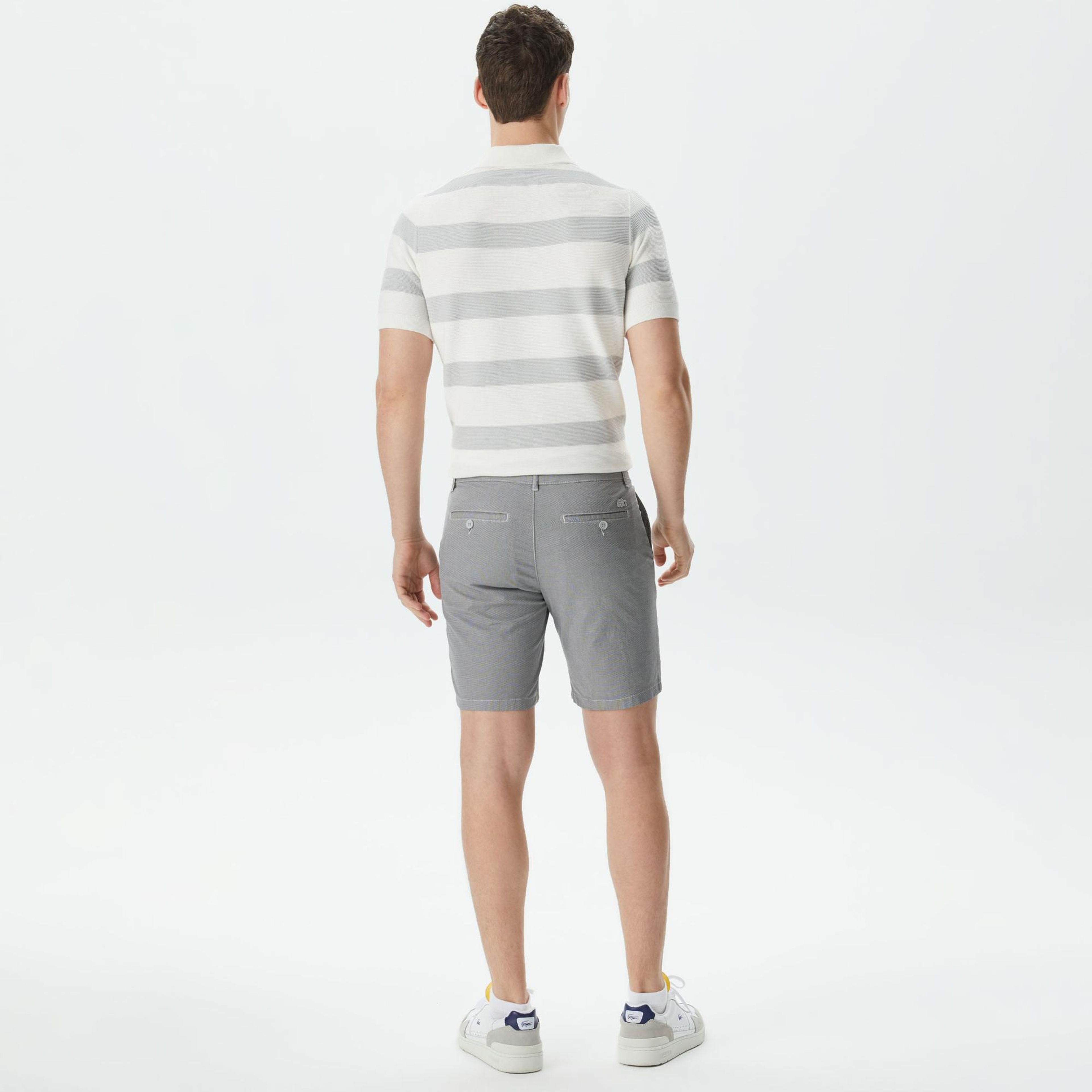 Erkek Slim Fit Desenli Gri Bermuda