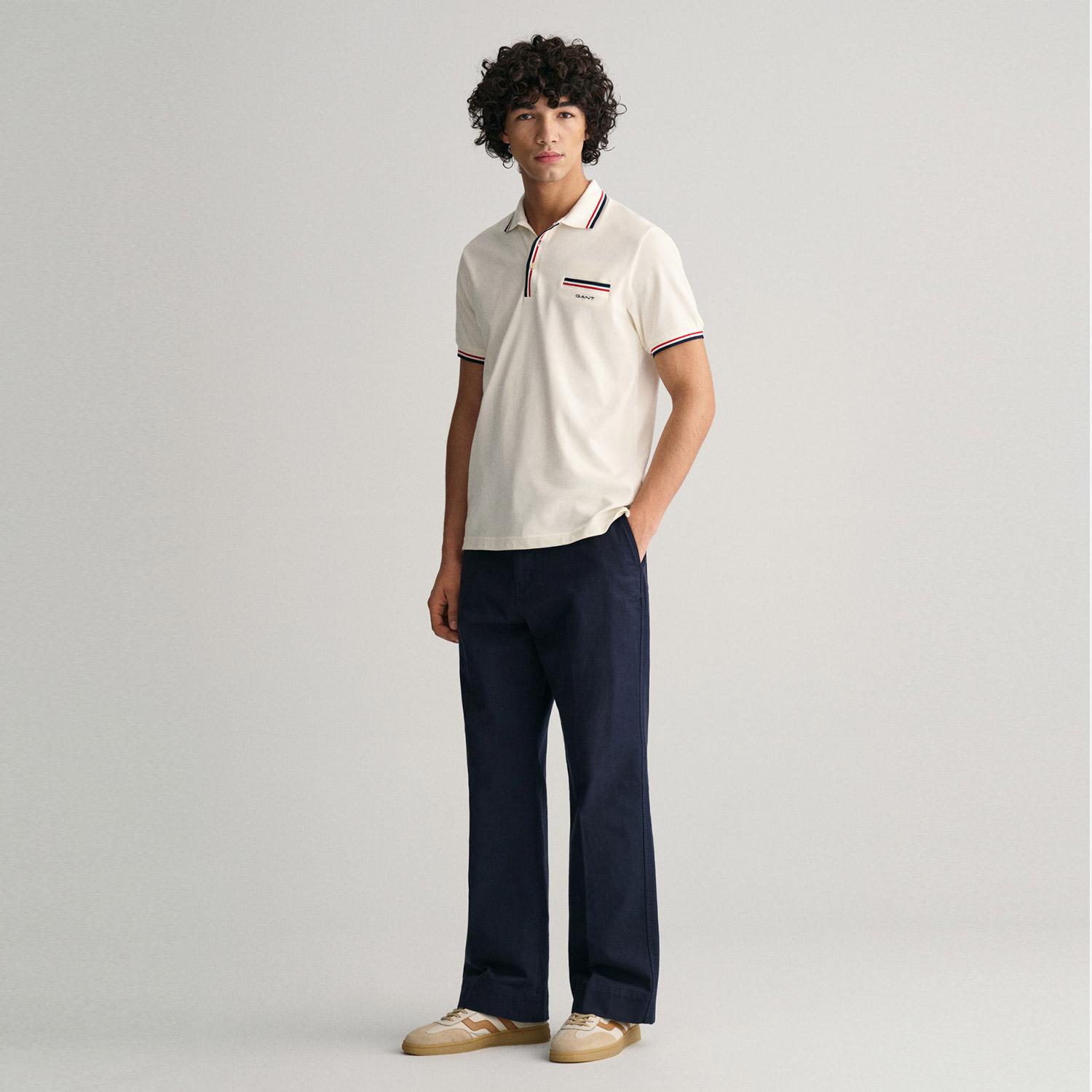 GANT Erkek Krem Regular Fit Çizgili Polo