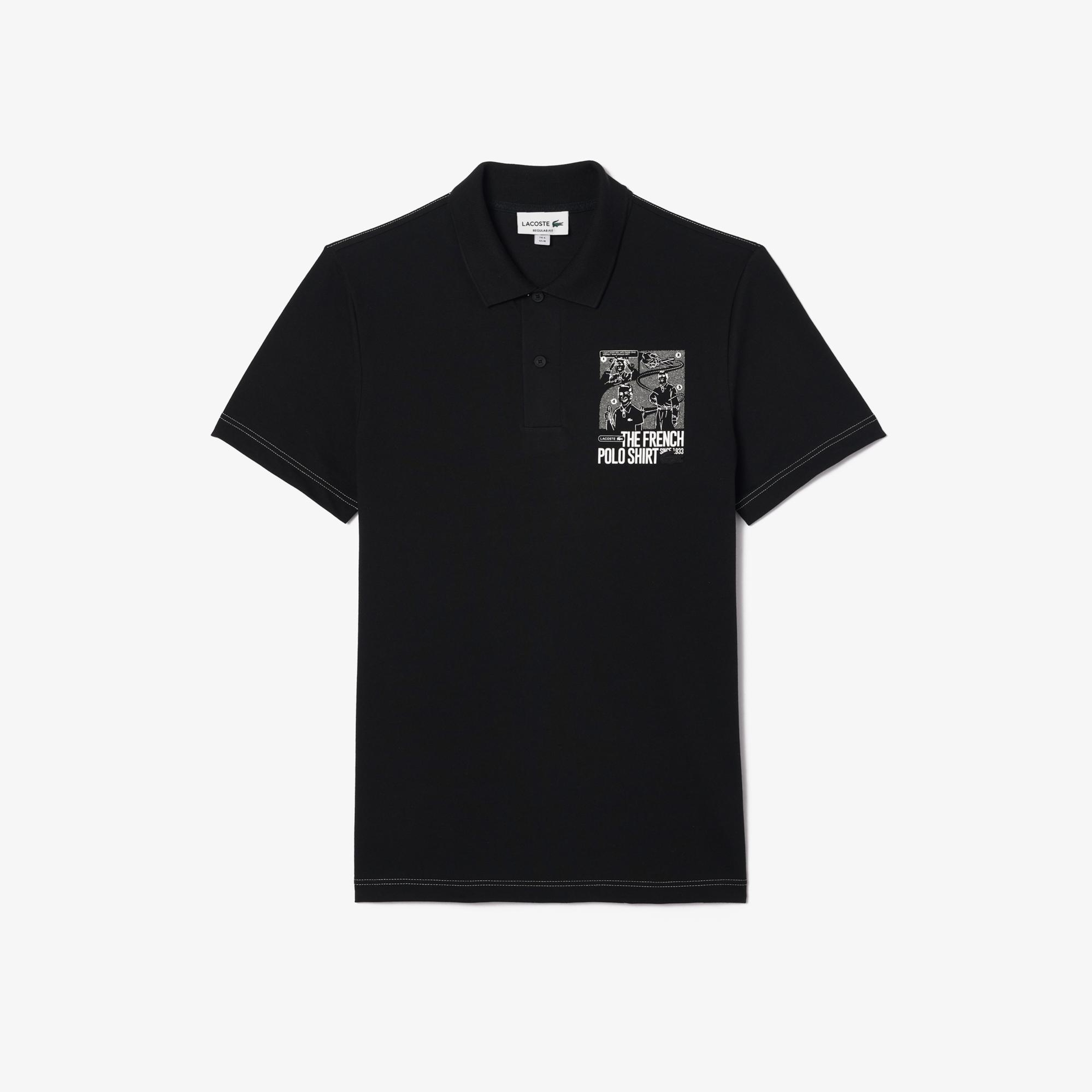 Erkek Regular Fit Baskılı Siyah Polo