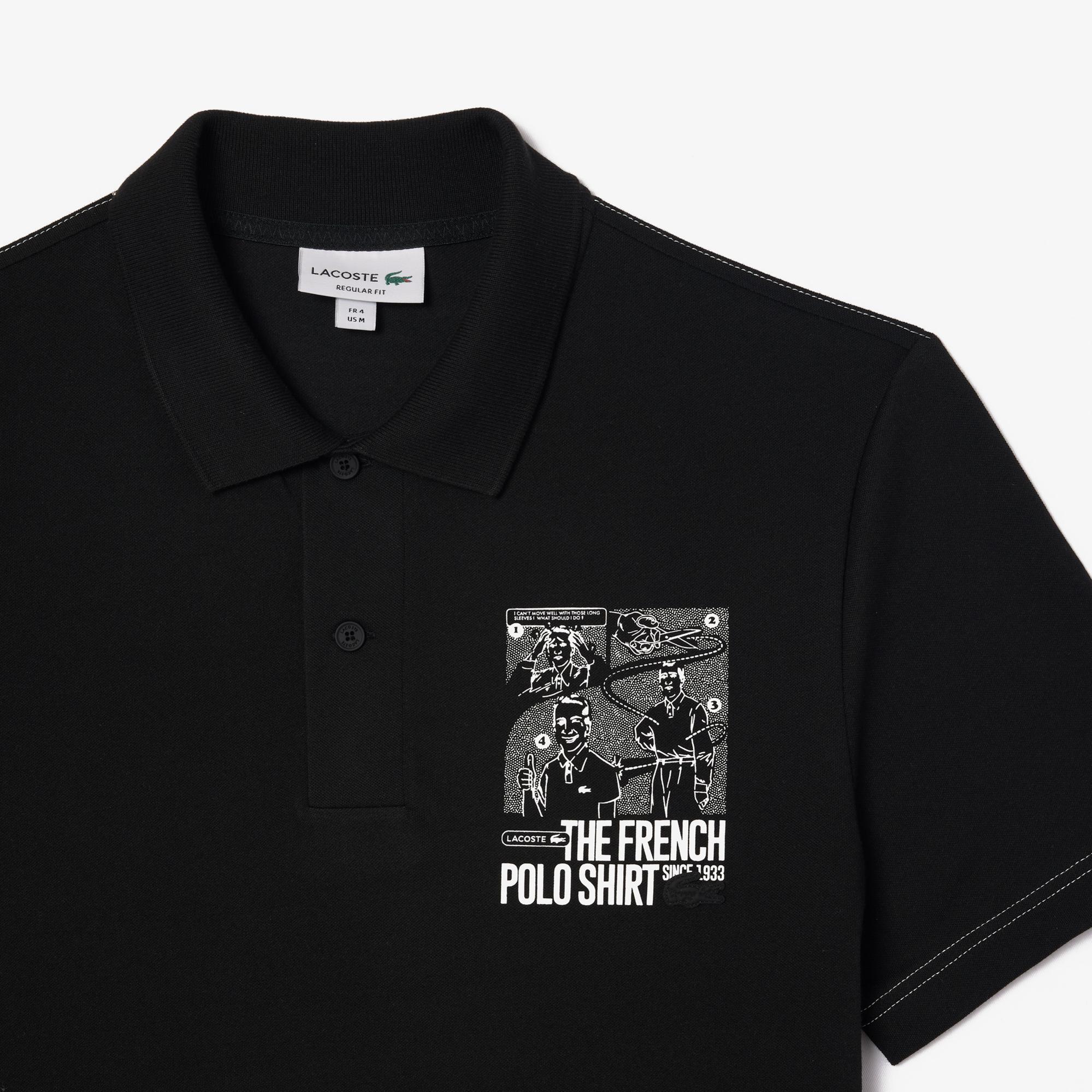 Erkek Regular Fit Baskılı Siyah Polo