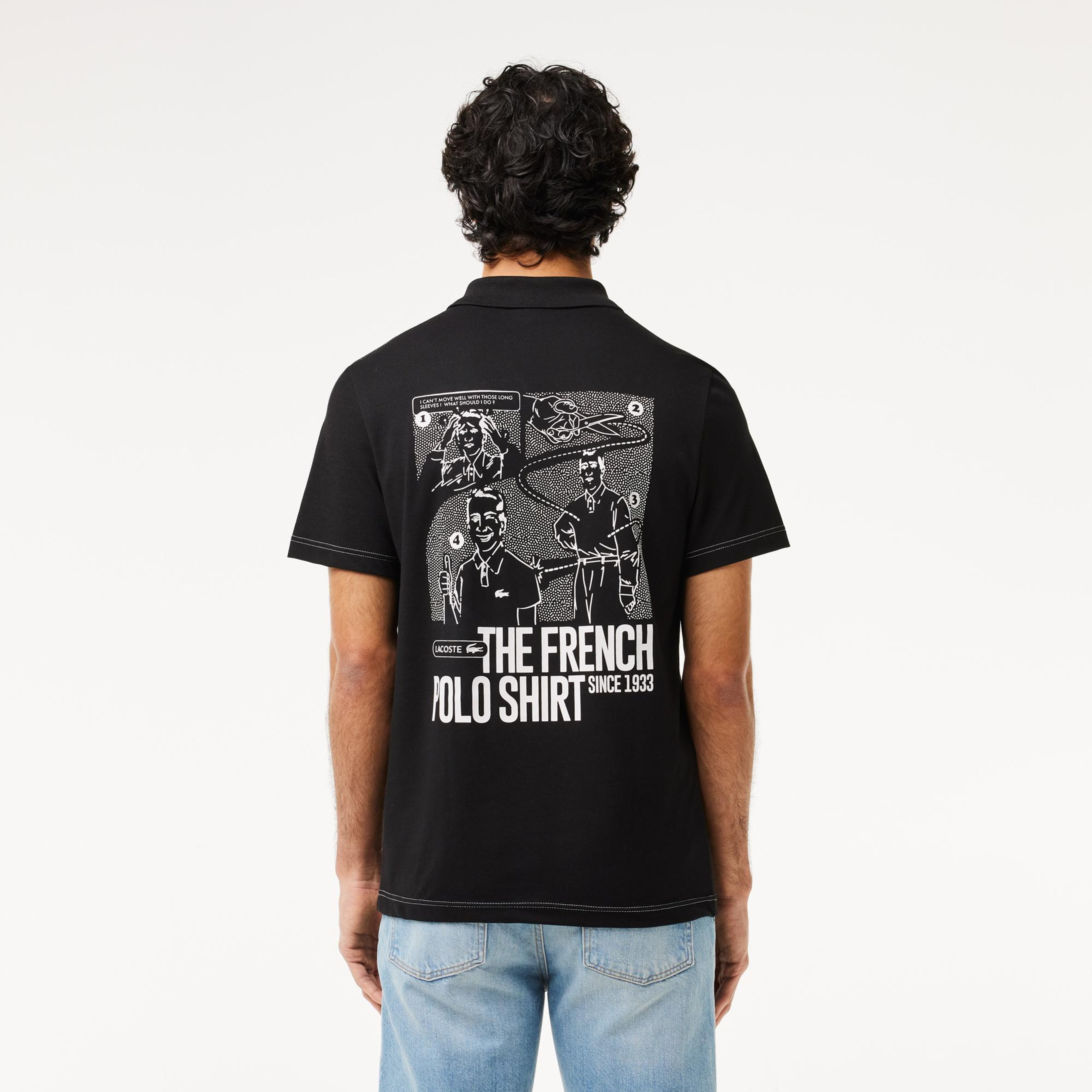 Erkek Regular Fit Baskılı Siyah Polo