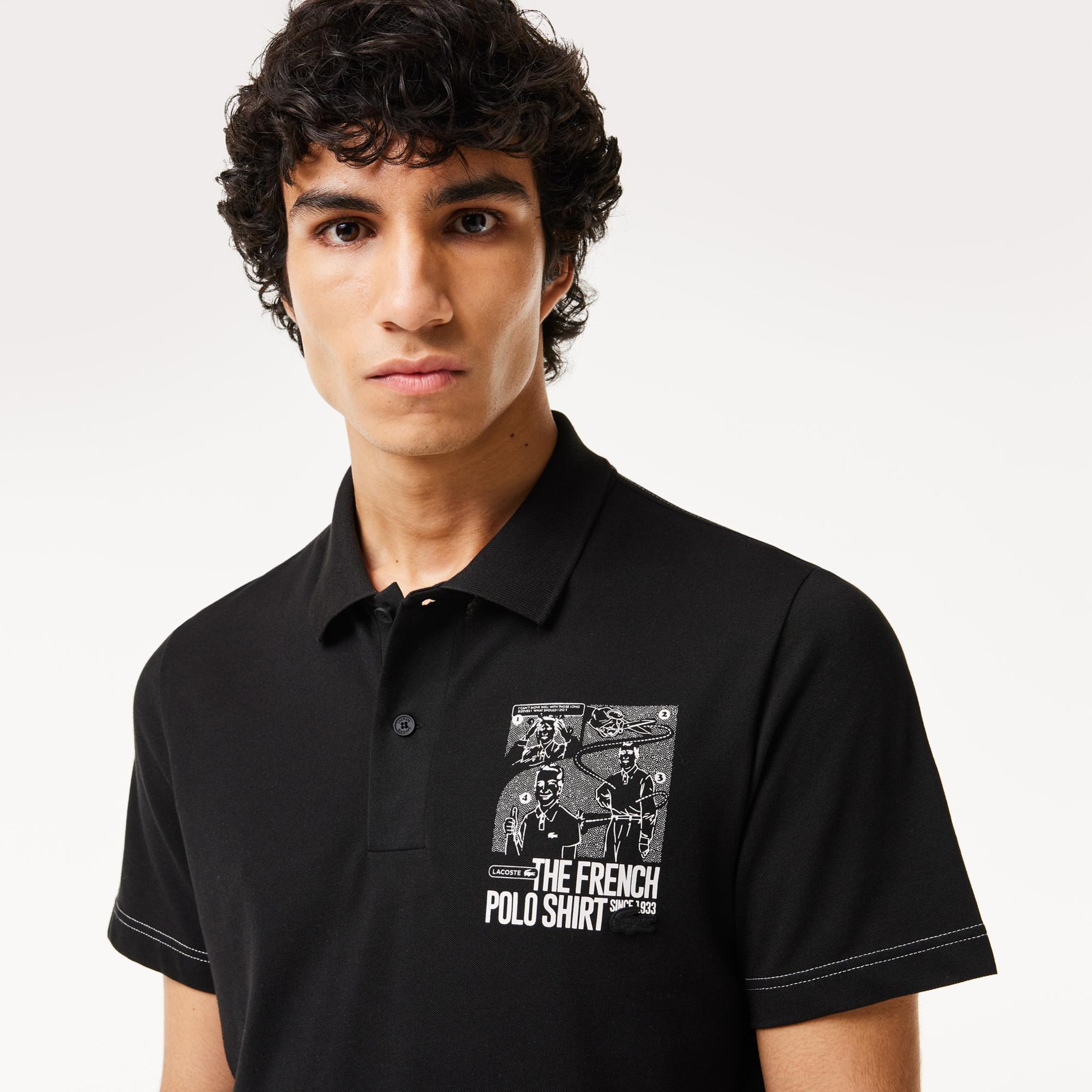Erkek Regular Fit Baskılı Siyah Polo