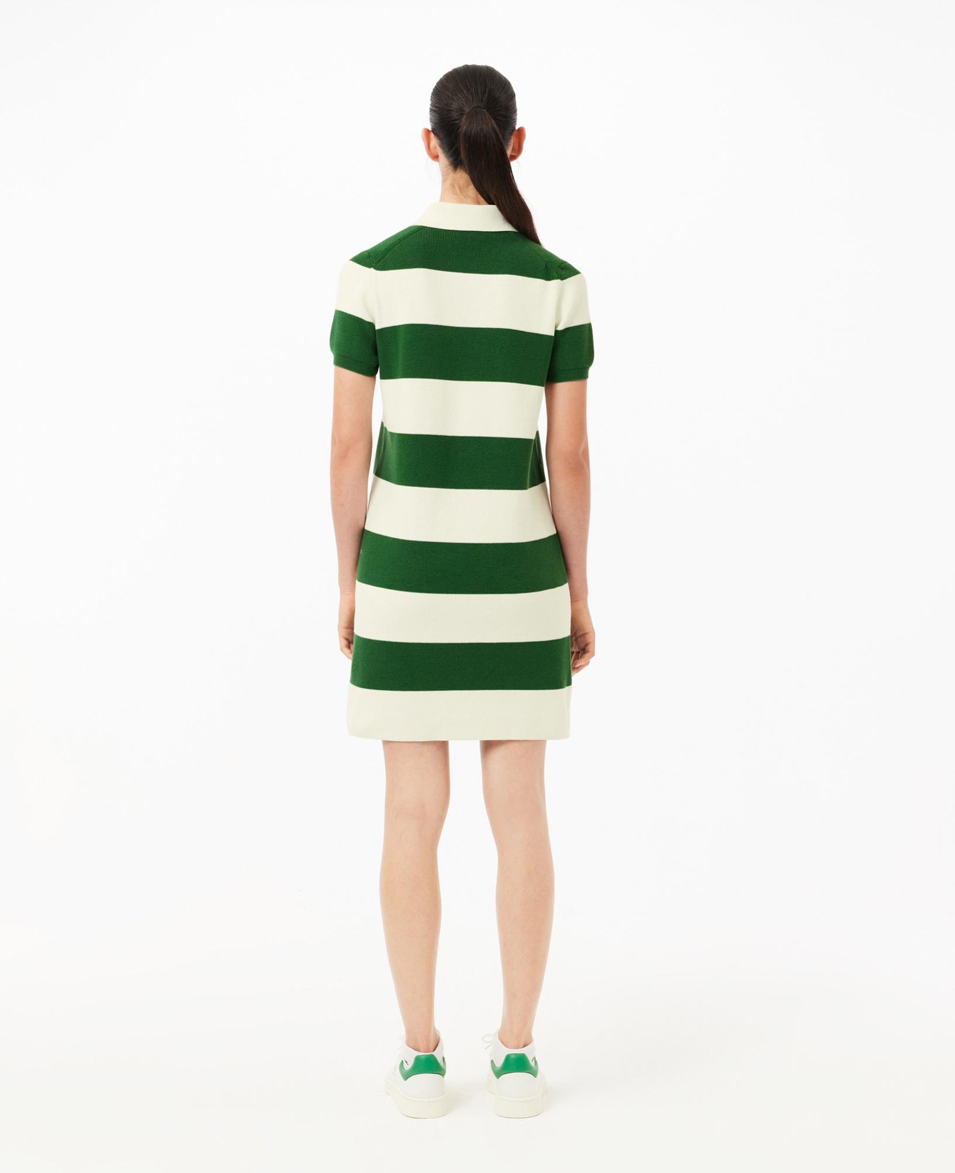 Kadın Slim Fit Polo Yaka Çizgili Beyaz Elbise