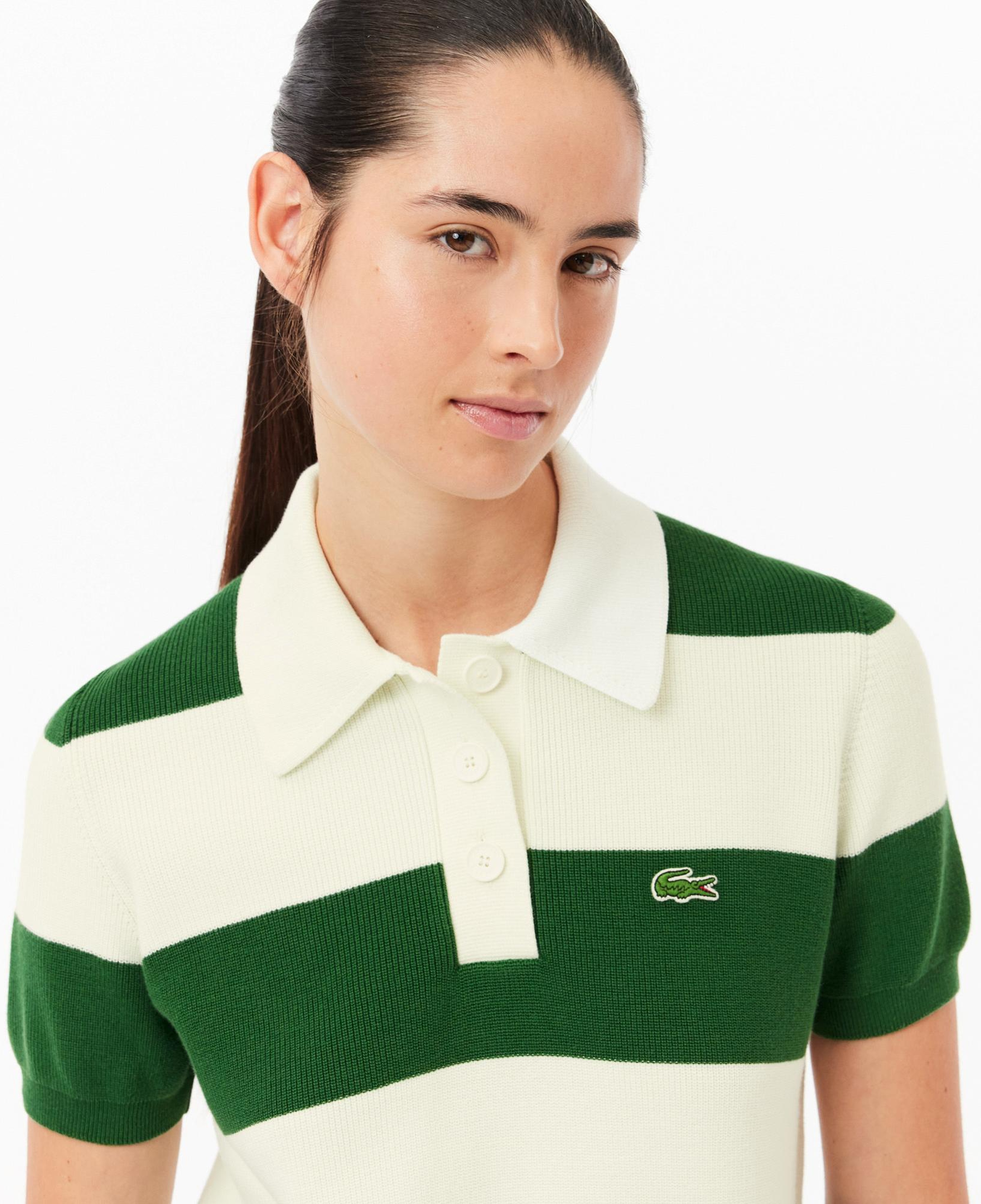 Kadın Slim Fit Polo Yaka Çizgili Beyaz Elbise