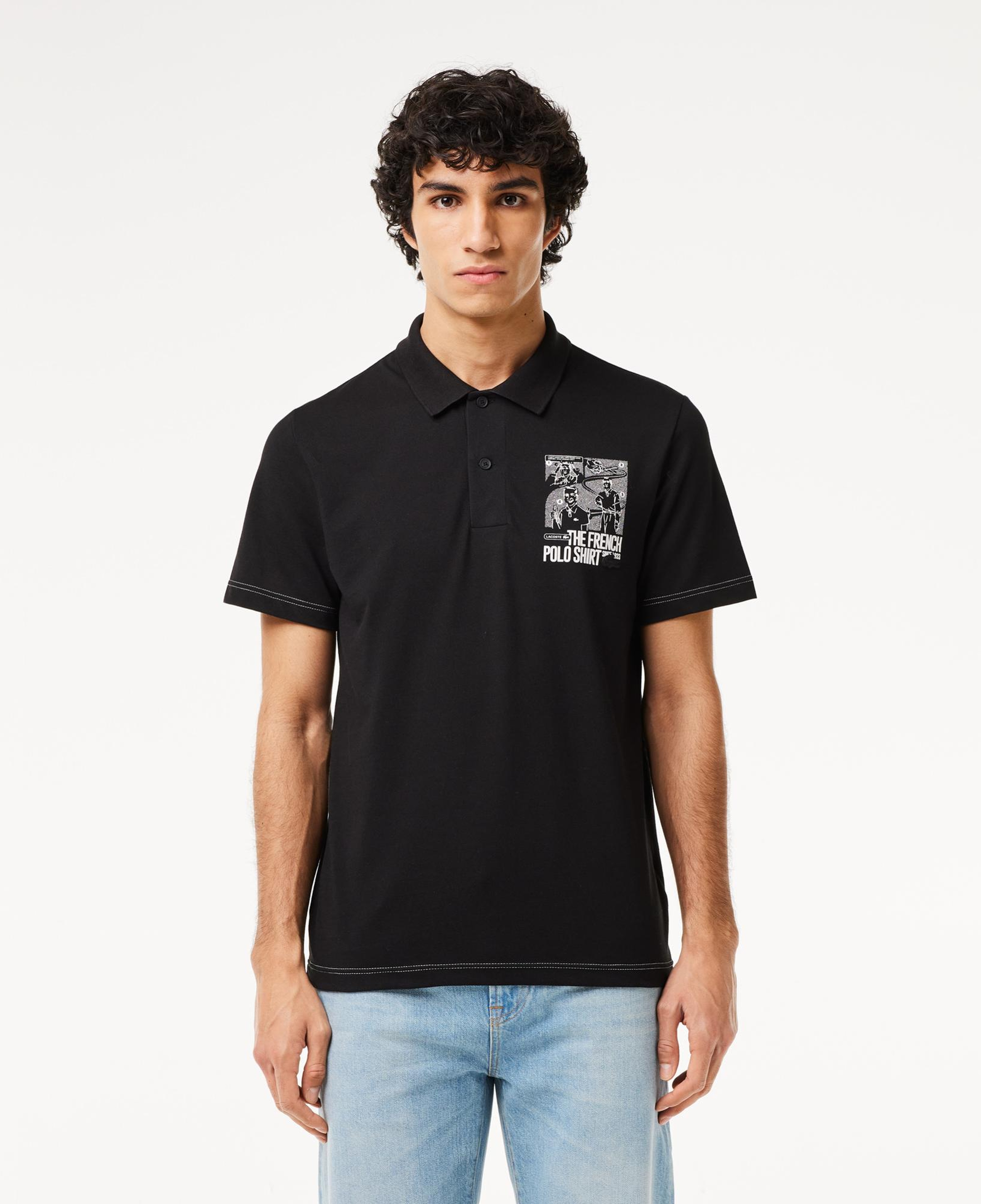Erkek Regular Fit Baskılı Siyah Polo