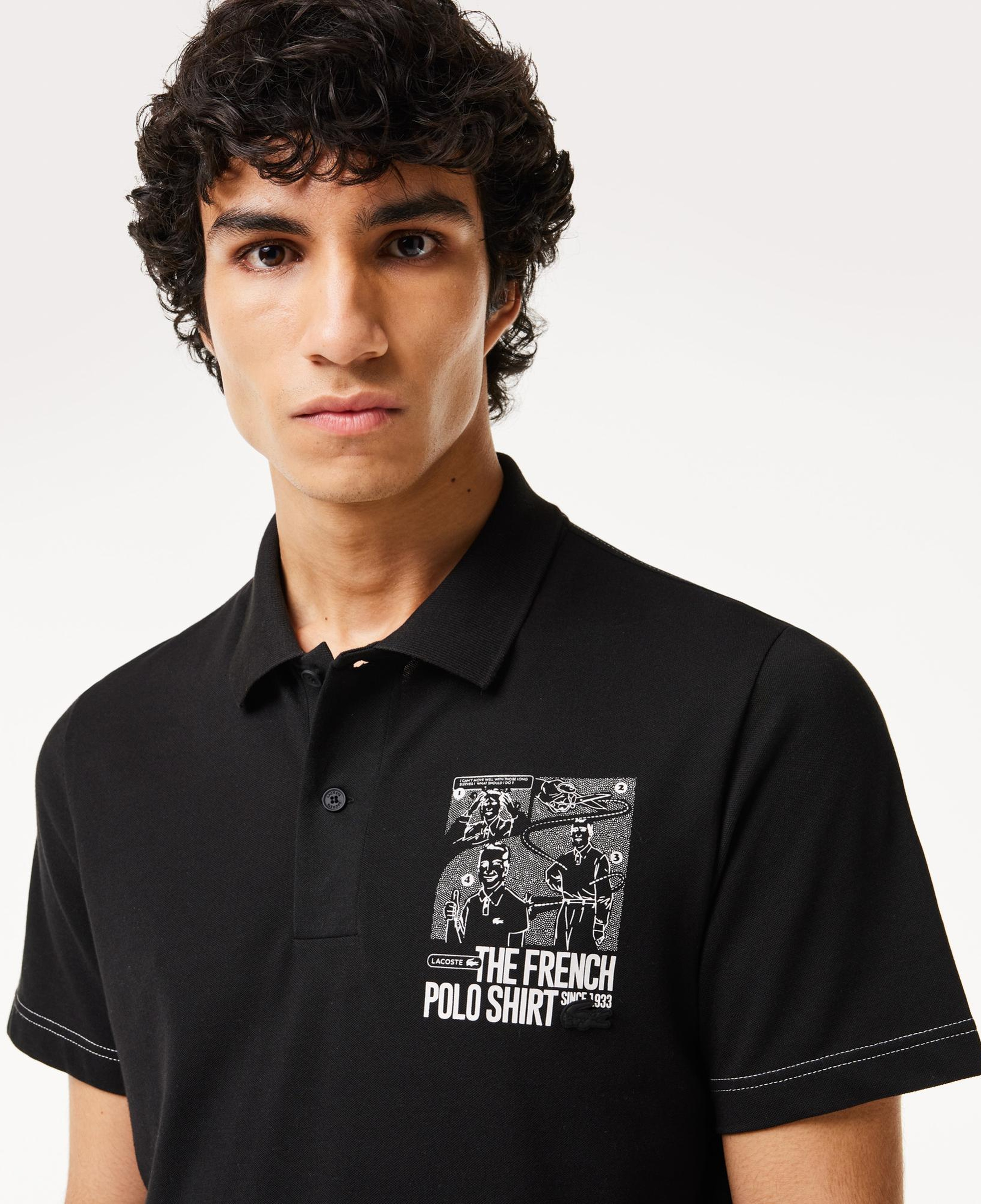 Erkek Regular Fit Baskılı Siyah Polo