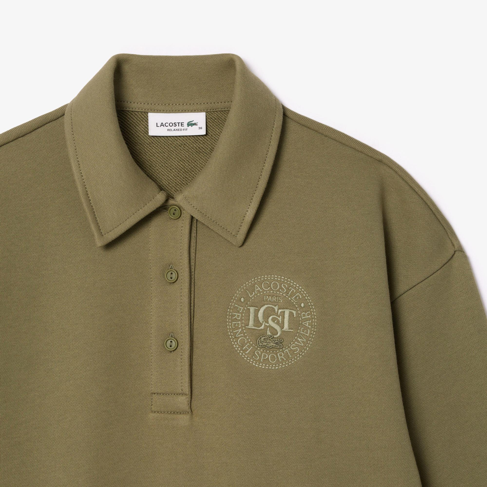 Kadın Relaxed Fit Polo Yaka Haki Sweatshirt