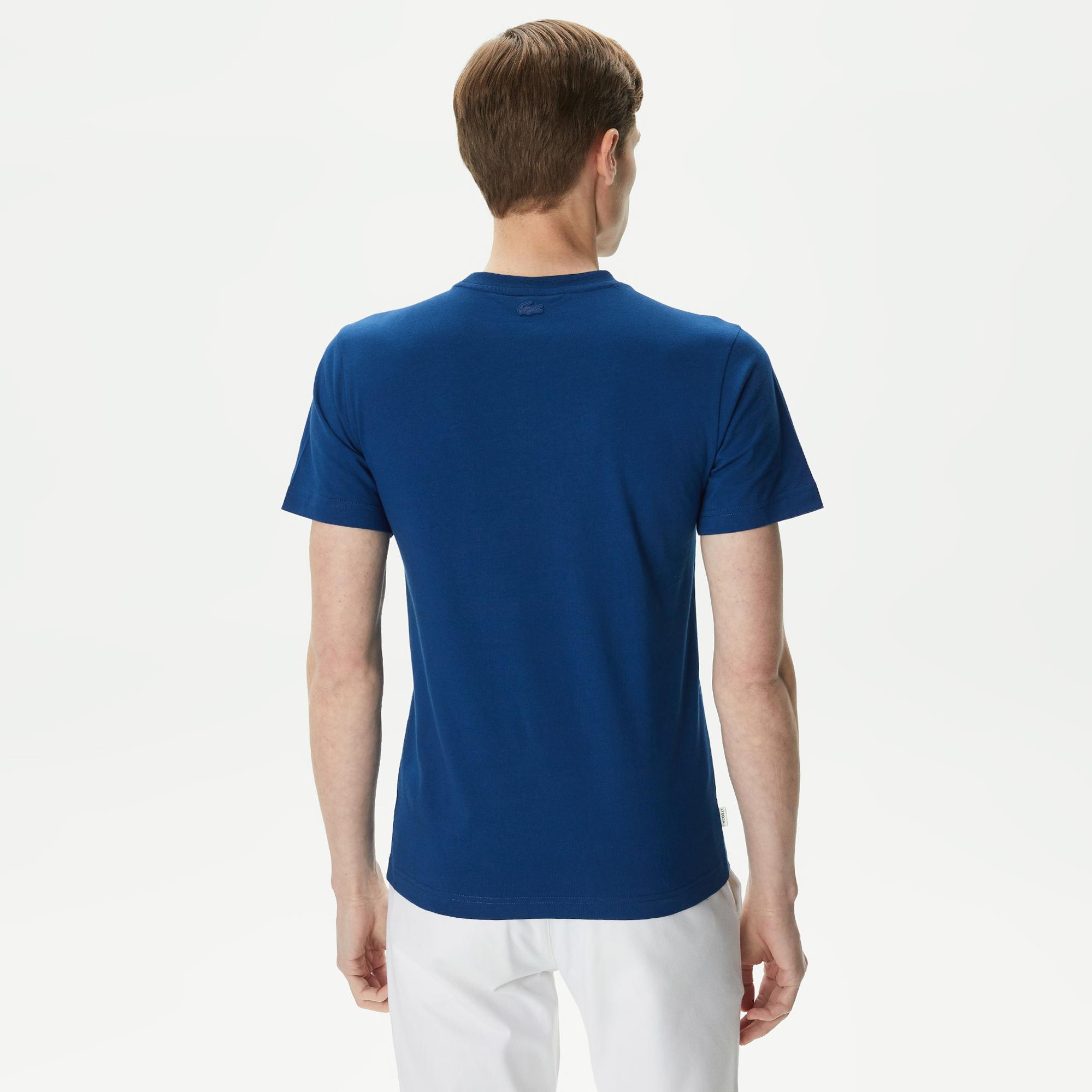 Erkek Slim Fit Bisiklet Yaka Baskılı Lacivert T-Shirt