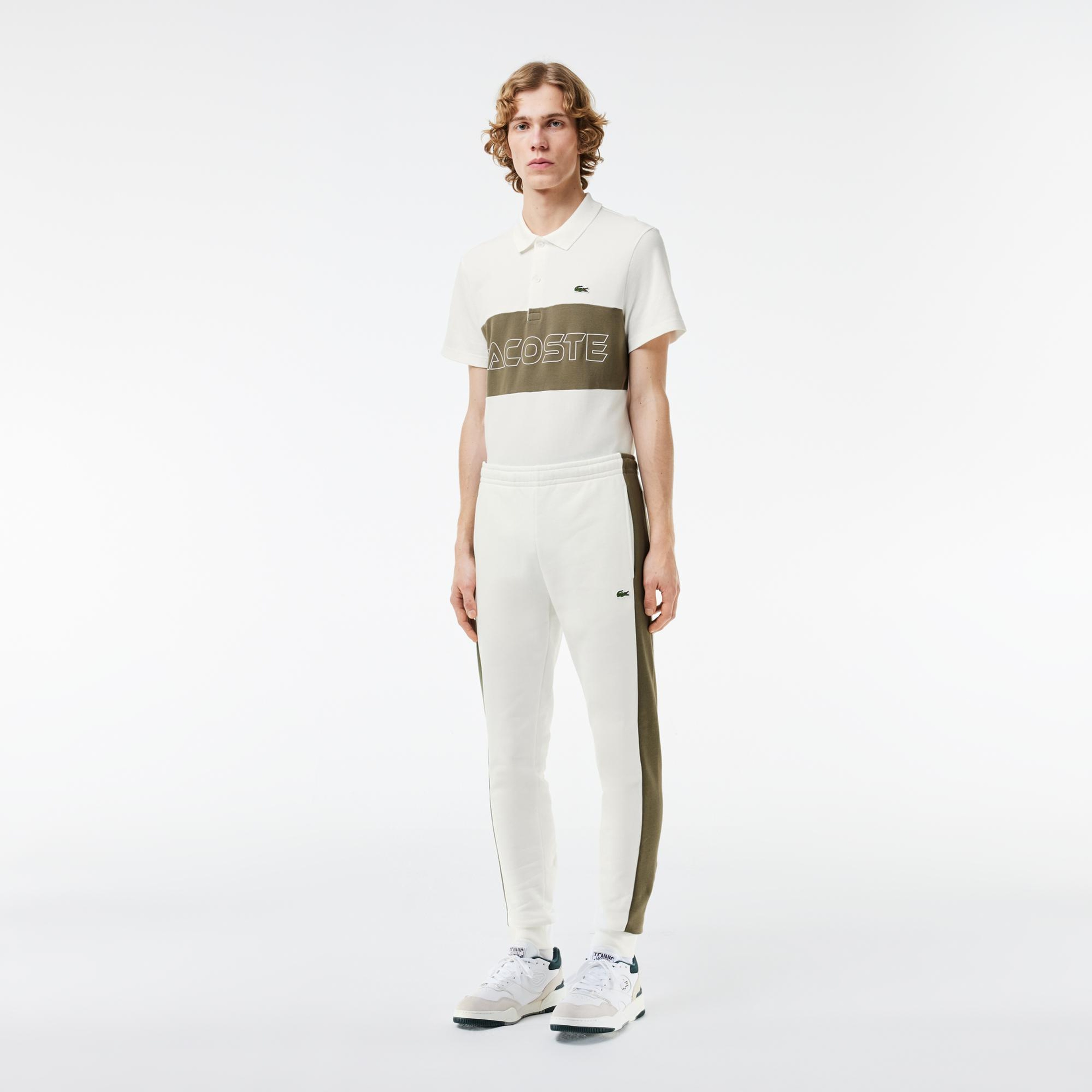 Erkek Tapered Fit Renk Bloklu Krem Eşofman Altı