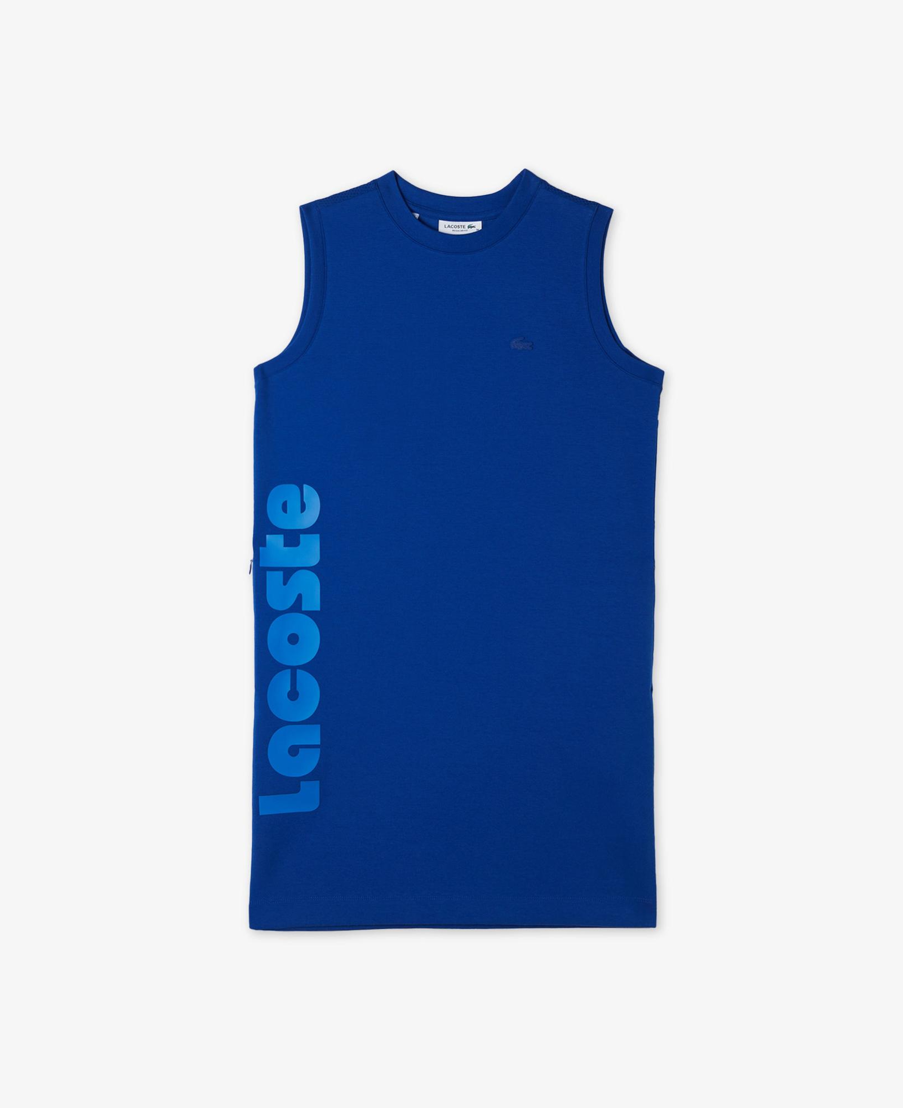 Kadın Straight Fit Kolsuz Baskılı Mavi Elbise