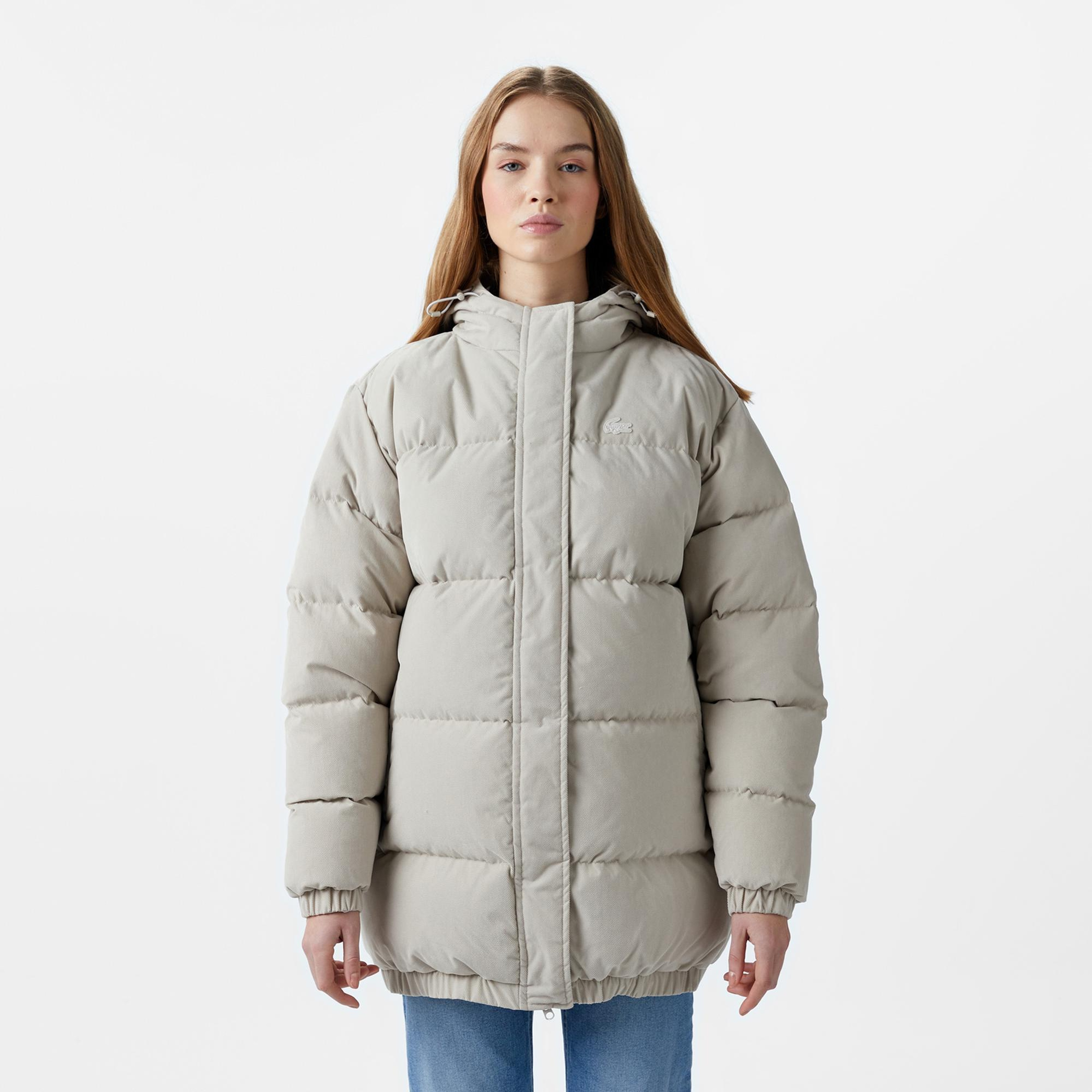 Kadın Relaxed Fit Kapüşonlu Gri Şişme Mont