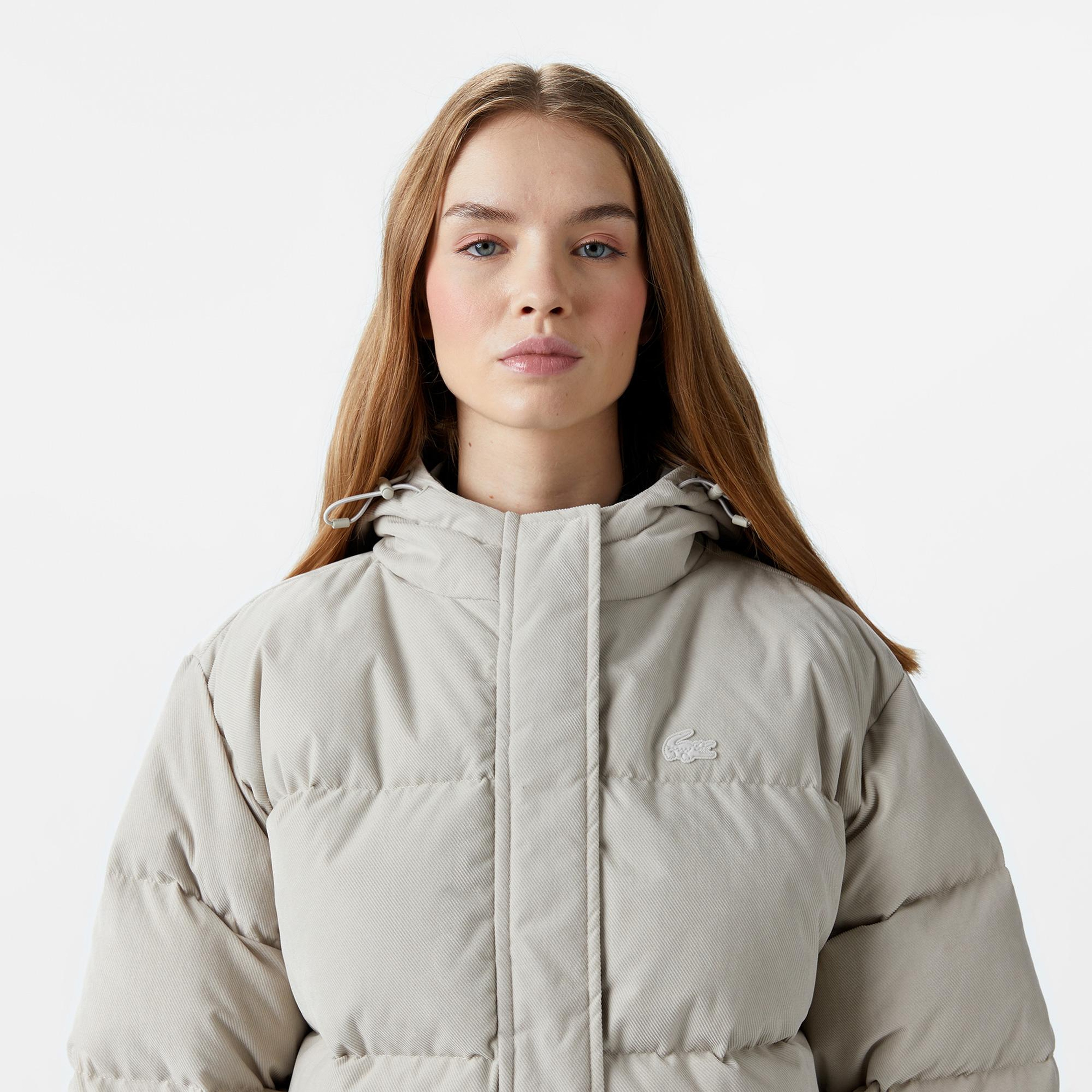 Kadın Relaxed Fit Kapüşonlu Gri Şişme Mont