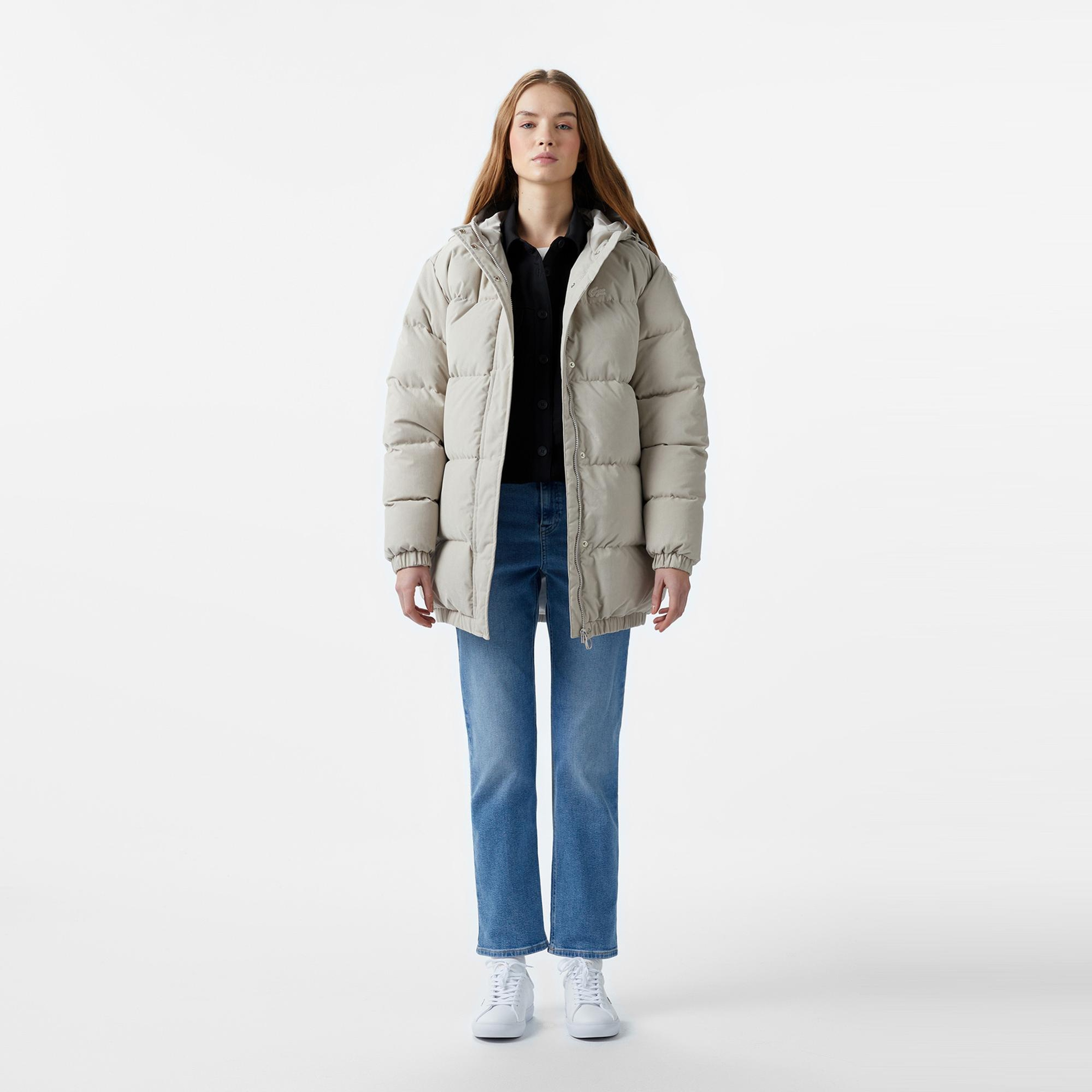 Kadın Relaxed Fit Kapüşonlu Gri Şişme Mont