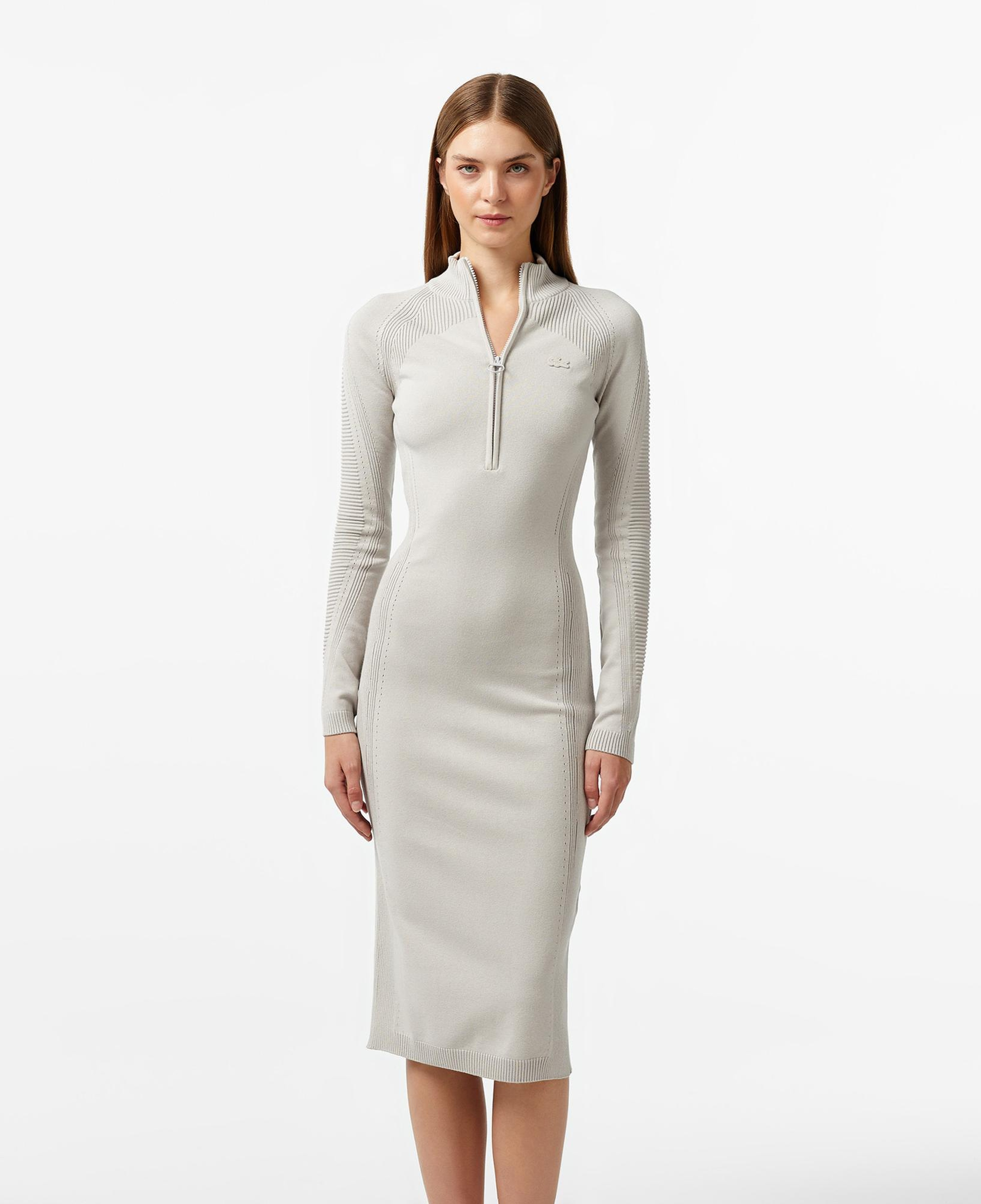 Kadın Slim Fit Uzun Kollu Yarım Fermuarlı Gri Elbise