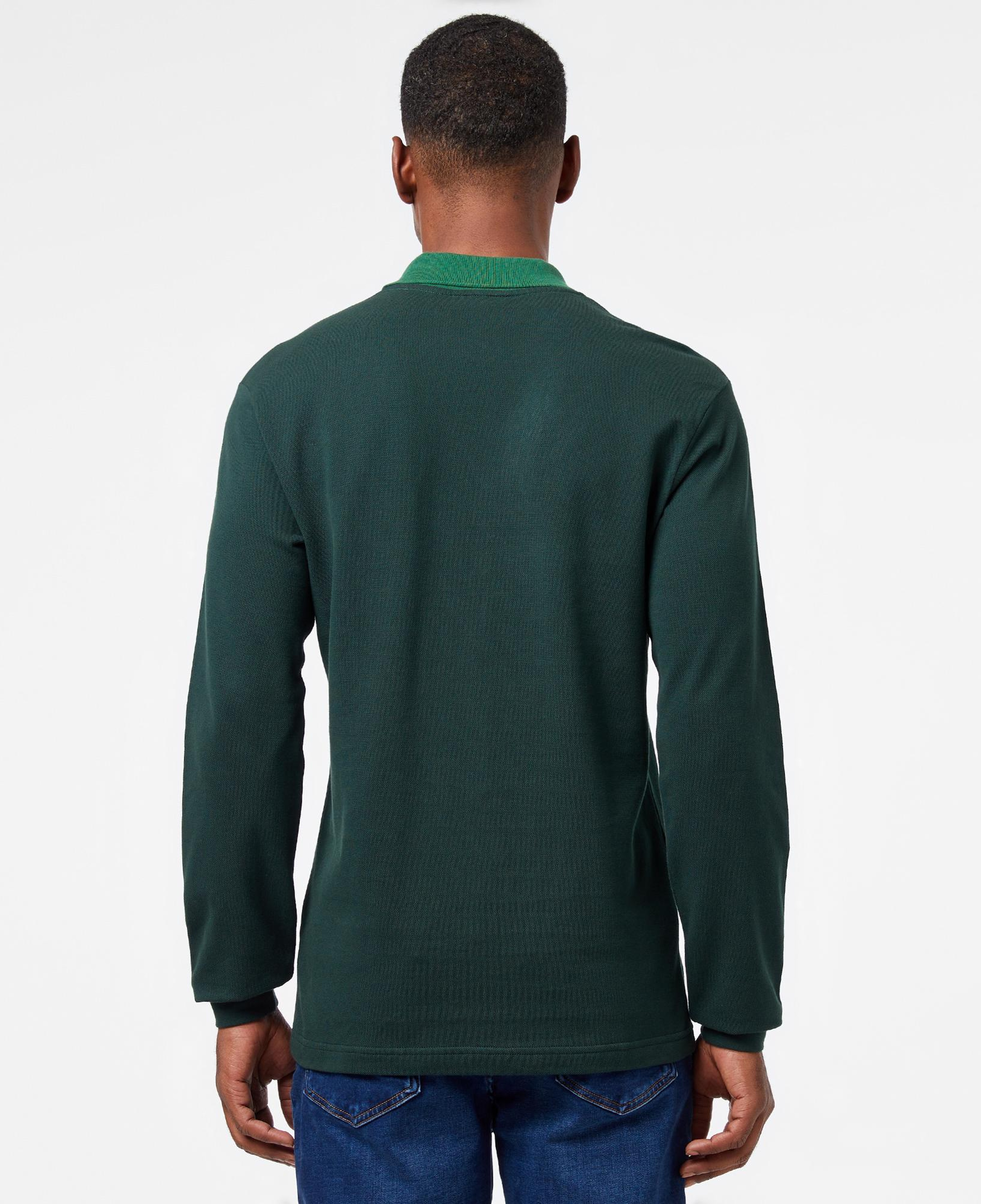 Erkek Classic Fit Uzun Kollu Renk Bloklu Yeşil Polo