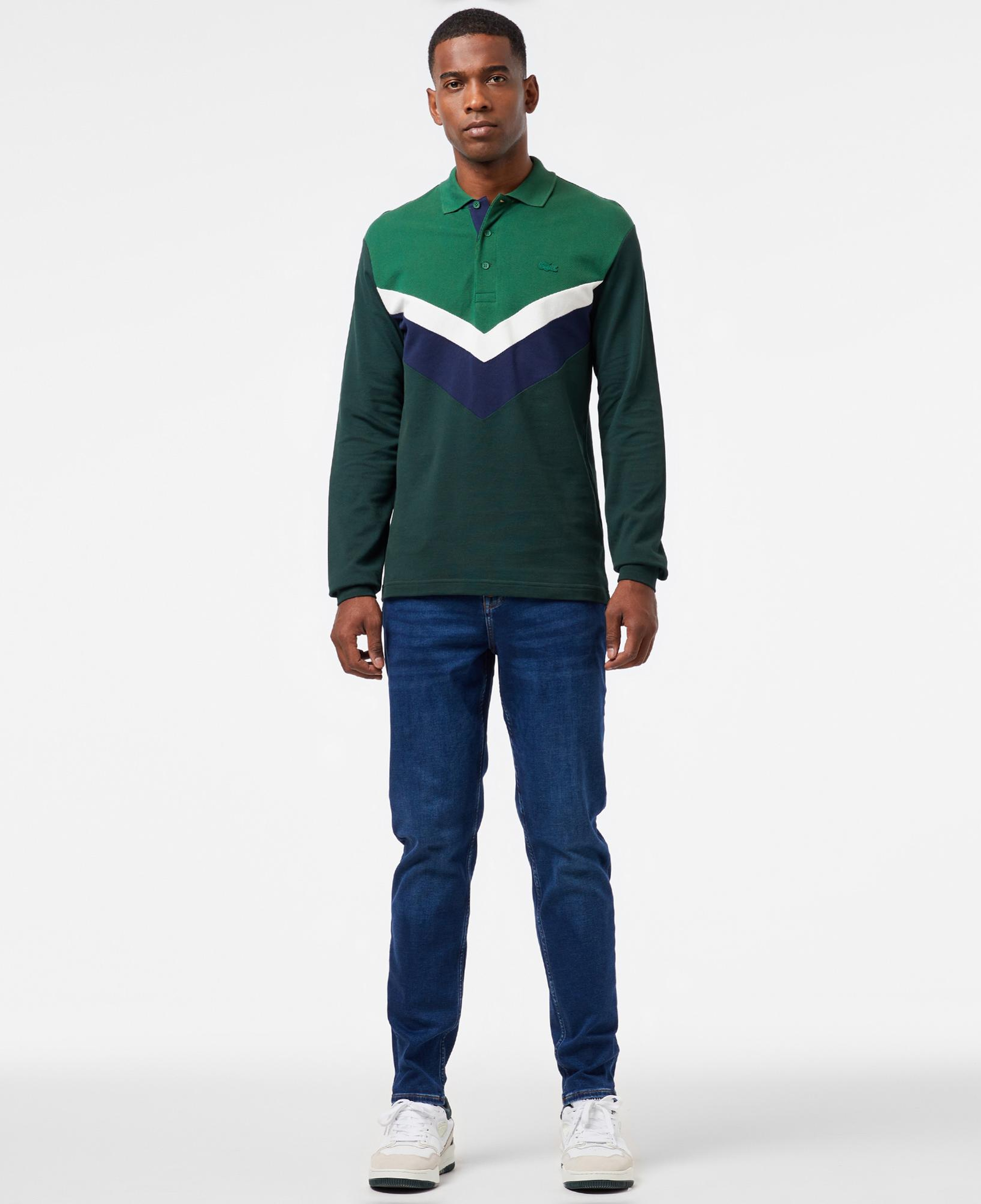 Erkek Classic Fit Uzun Kollu Renk Bloklu Yeşil Polo