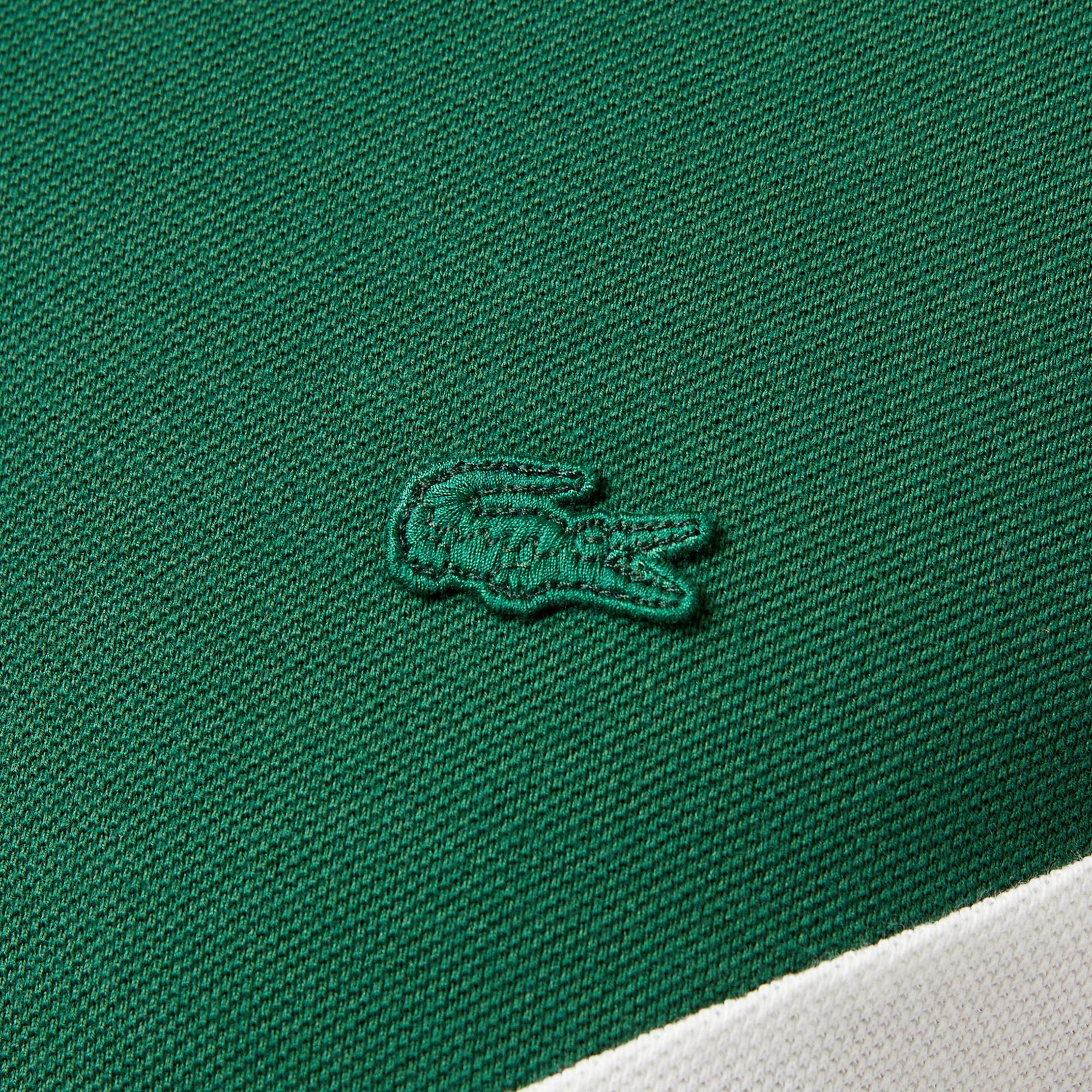 Erkek Classic Fit Uzun Kollu Renk Bloklu Yeşil Polo