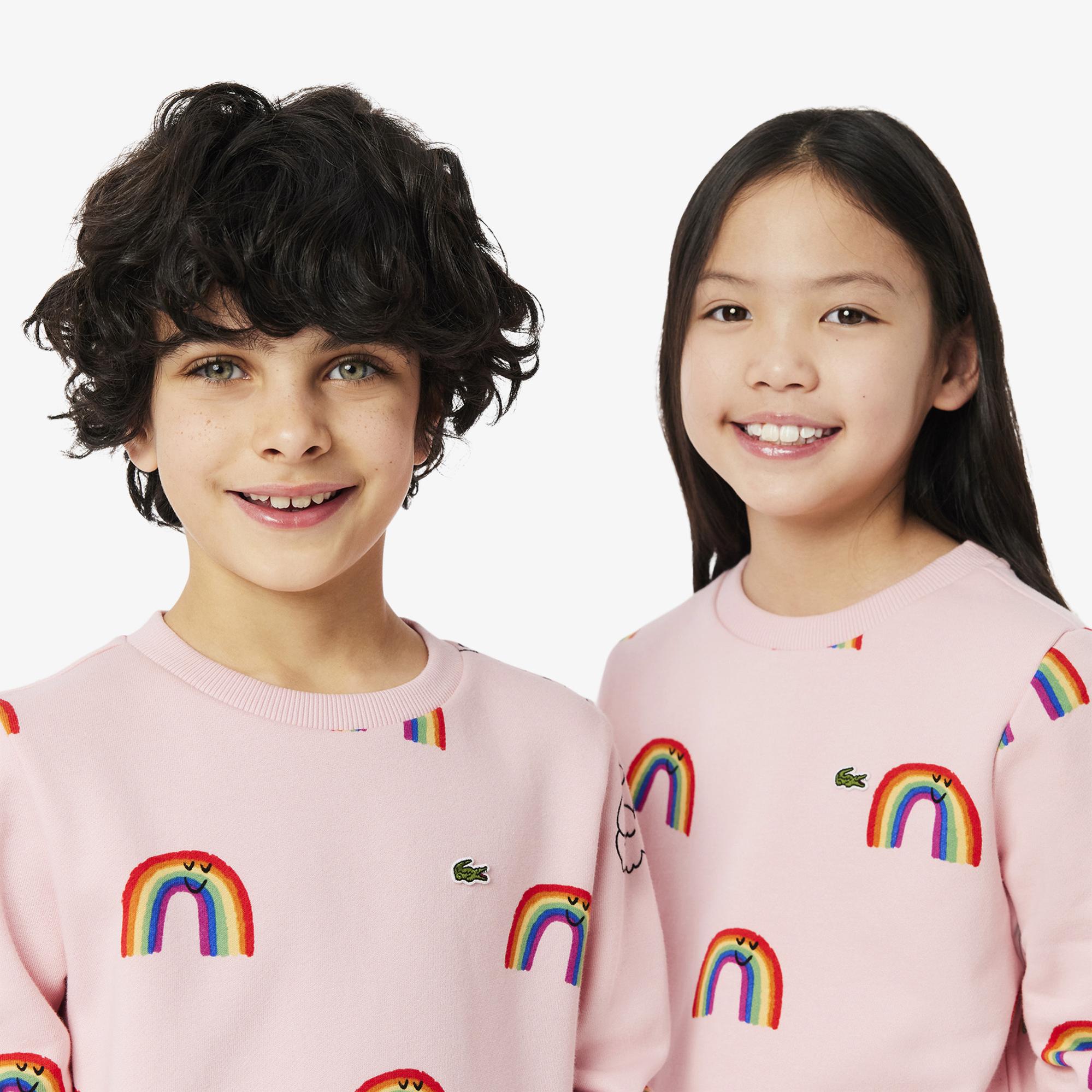 Lacoste Çocuk Bisiklet Yaka Desenli Pembe Sweatshirt