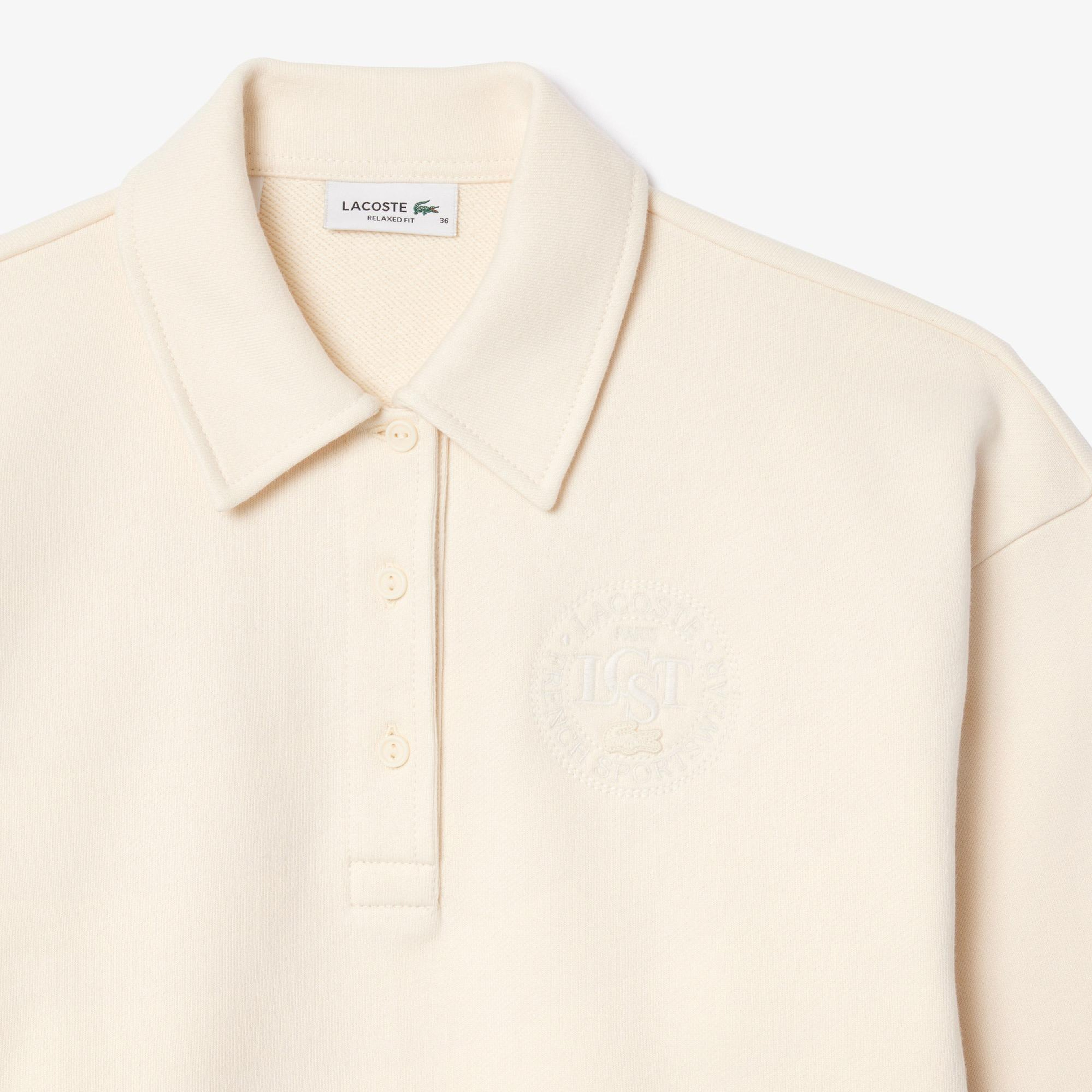 Kadın Relaxed Fit Polo Yaka Krem Sweatshirt