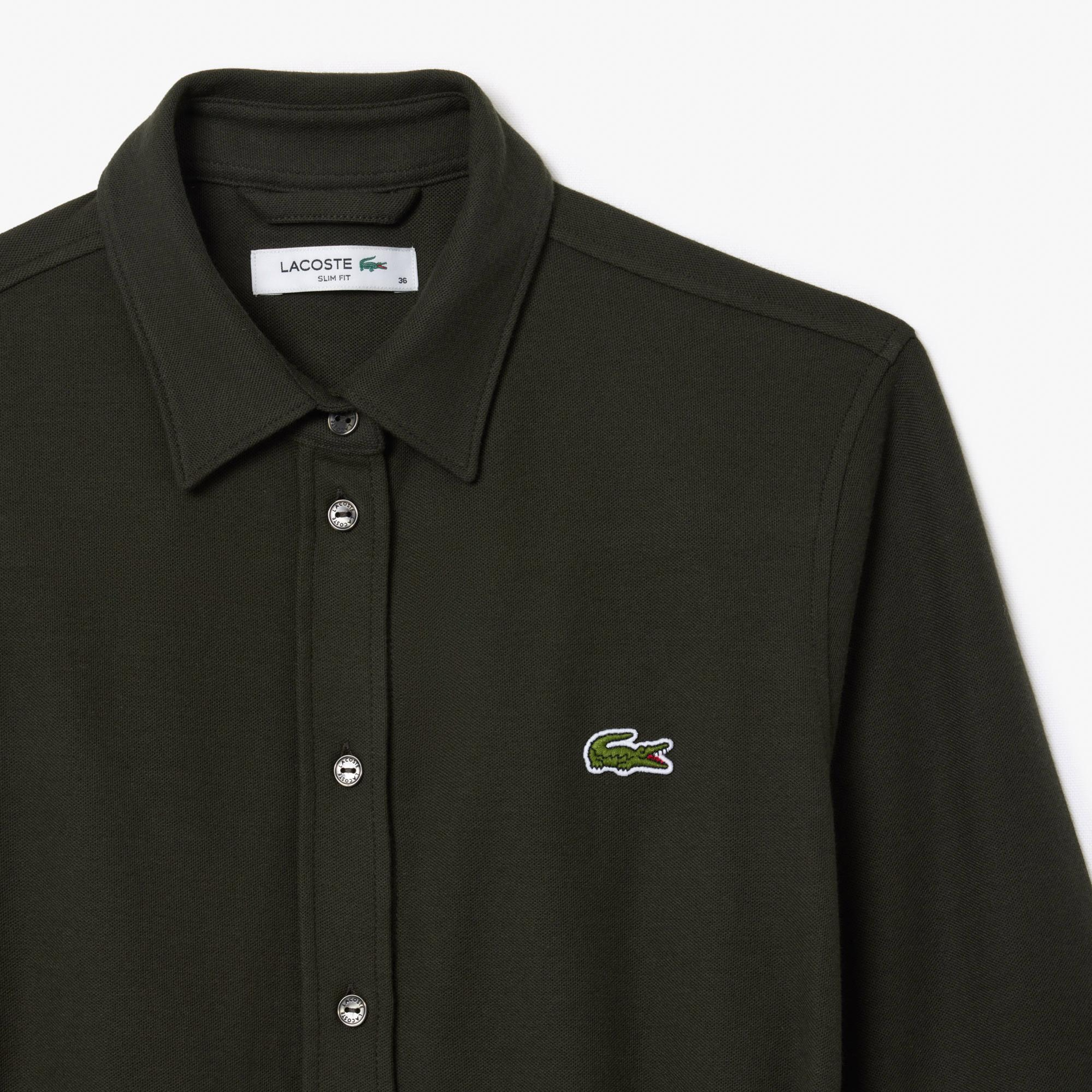 Kadın Slim Fit Uzun Kollu Polo Yaka Haki Elbise